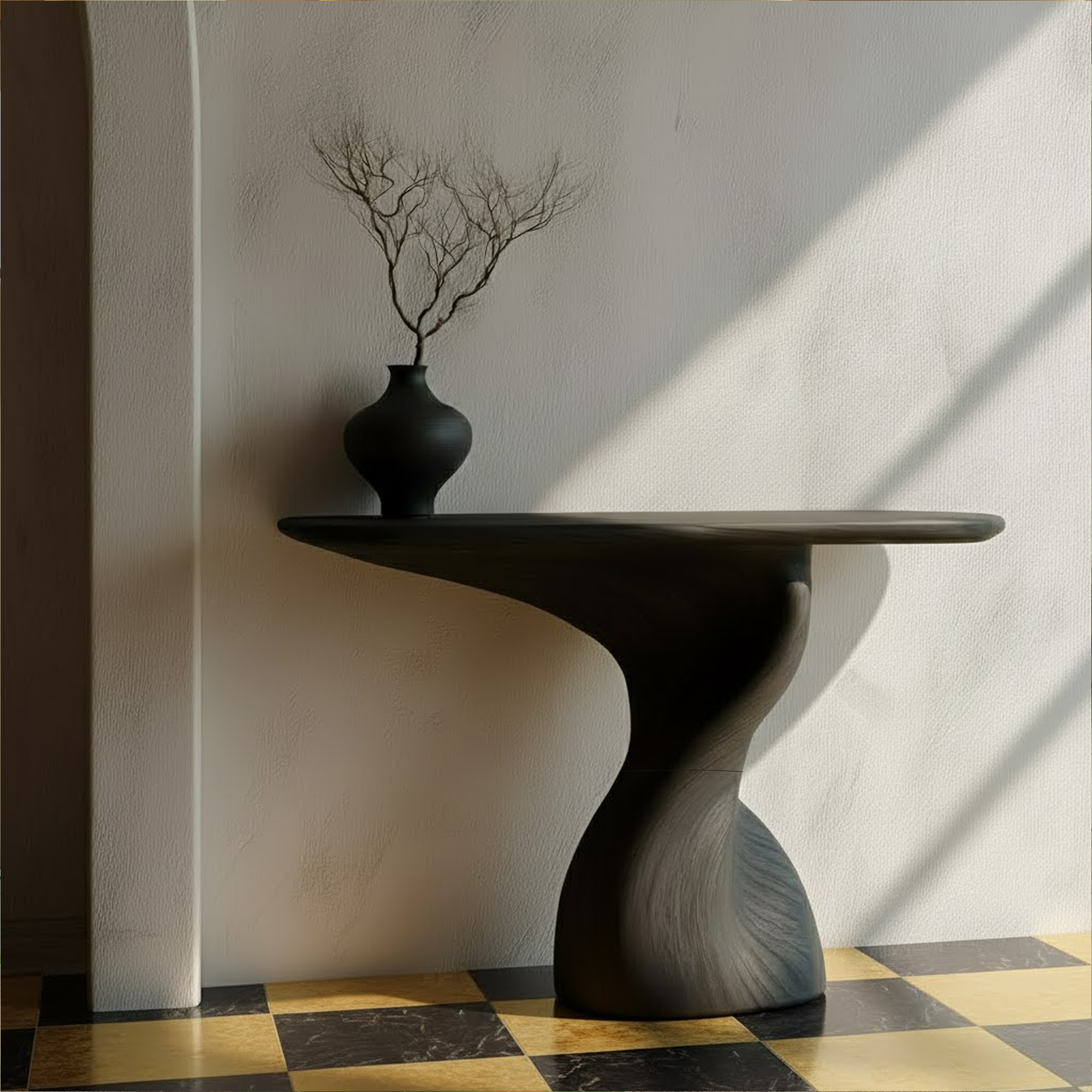 Mid Century Modern Console Table Wood Sculpture Living Room SINLKICS387