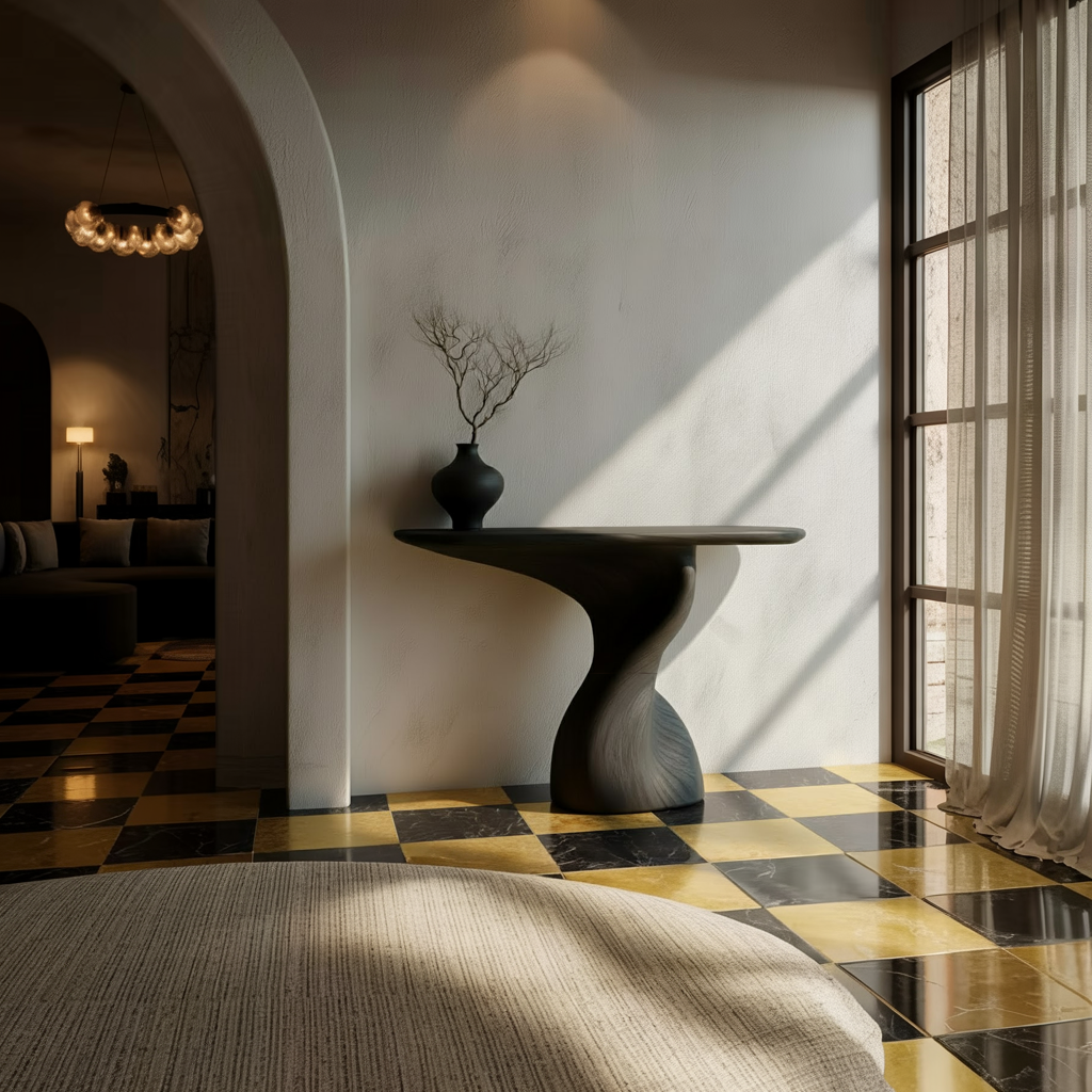 Mid Century Modern Console Table Wood Sculpture Living Room SINLKICS387