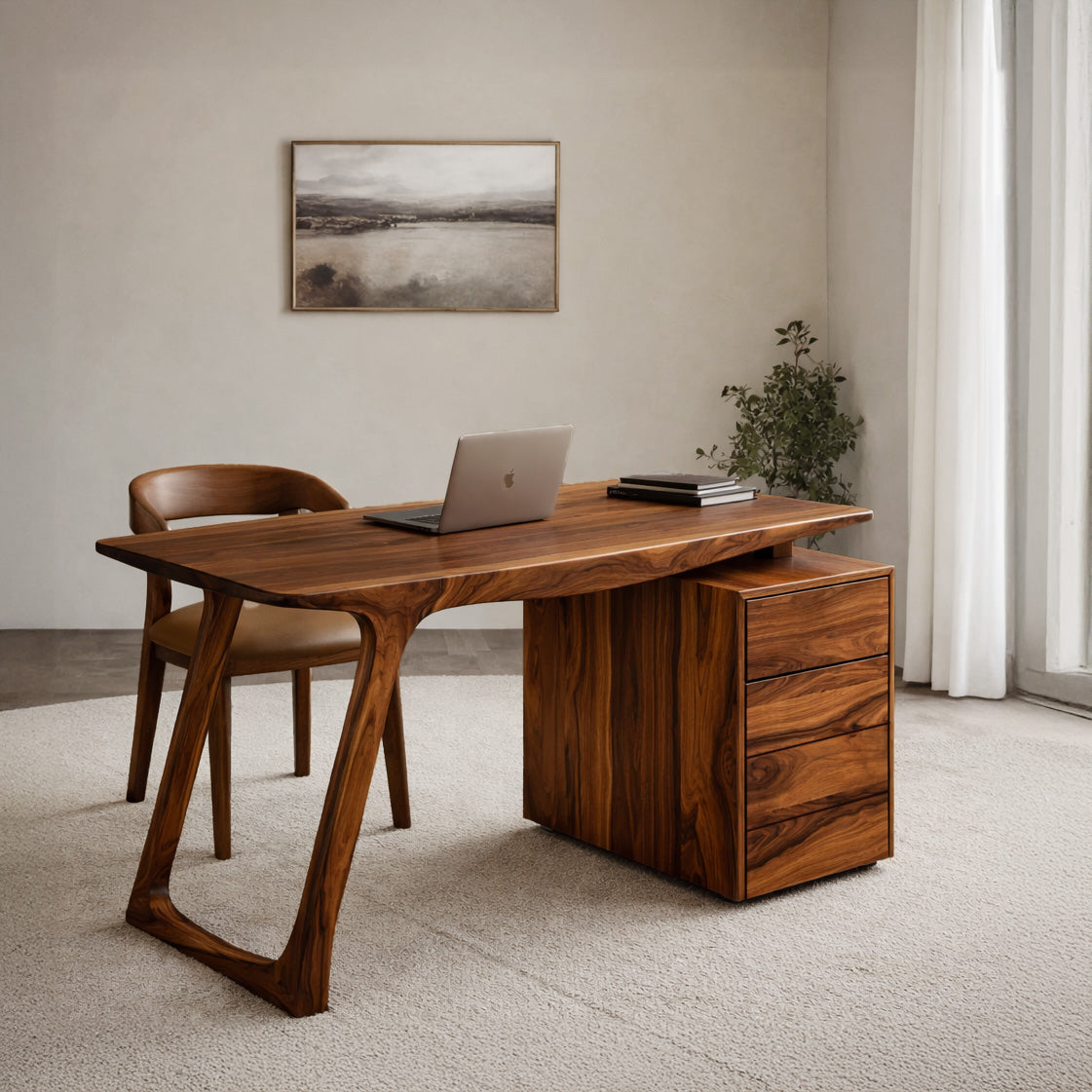 Contemporary Live Edge Office Desk With Storage Cabinet For Workspace SITHHNDE028