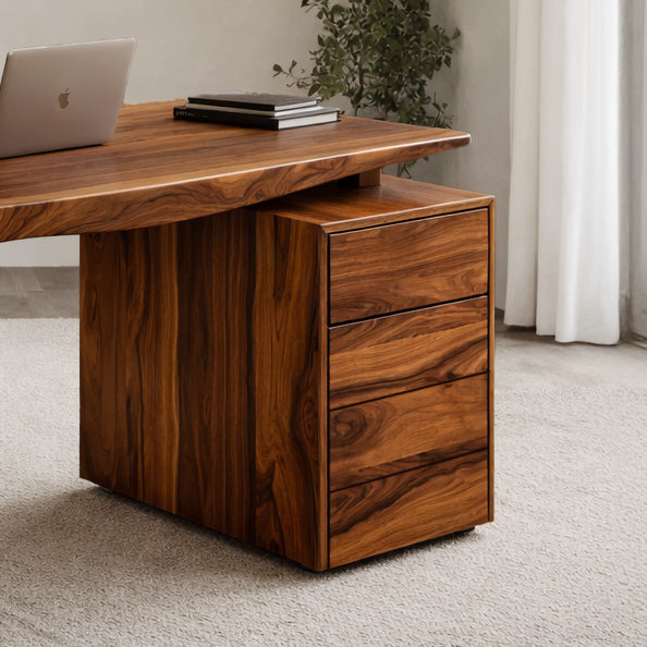 Contemporary Live Edge Office Desk With Storage Cabinet For Workspace SITHHNDE028