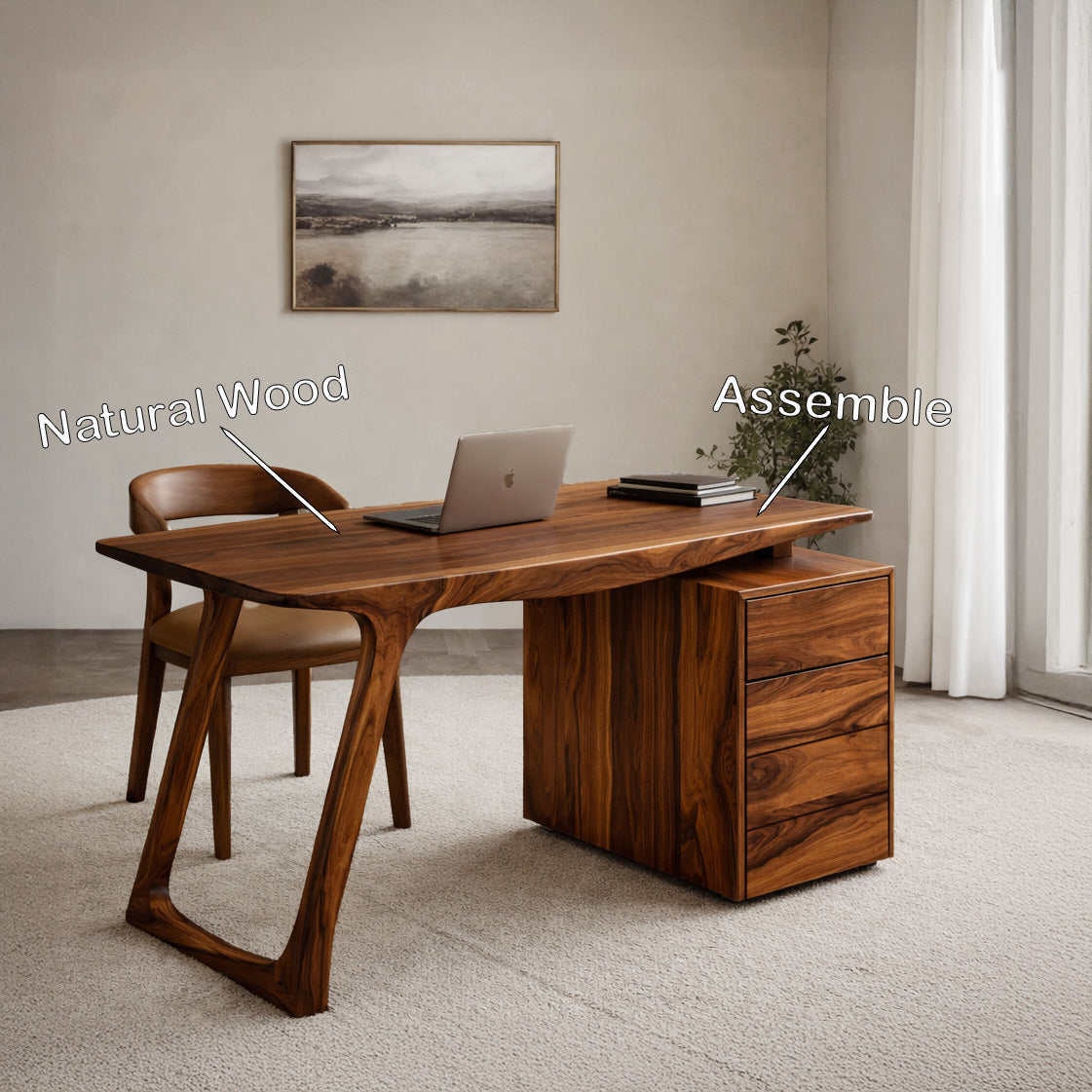 Contemporary Live Edge Office Desk With Storage Cabinet For Workspace SITHHNDE028