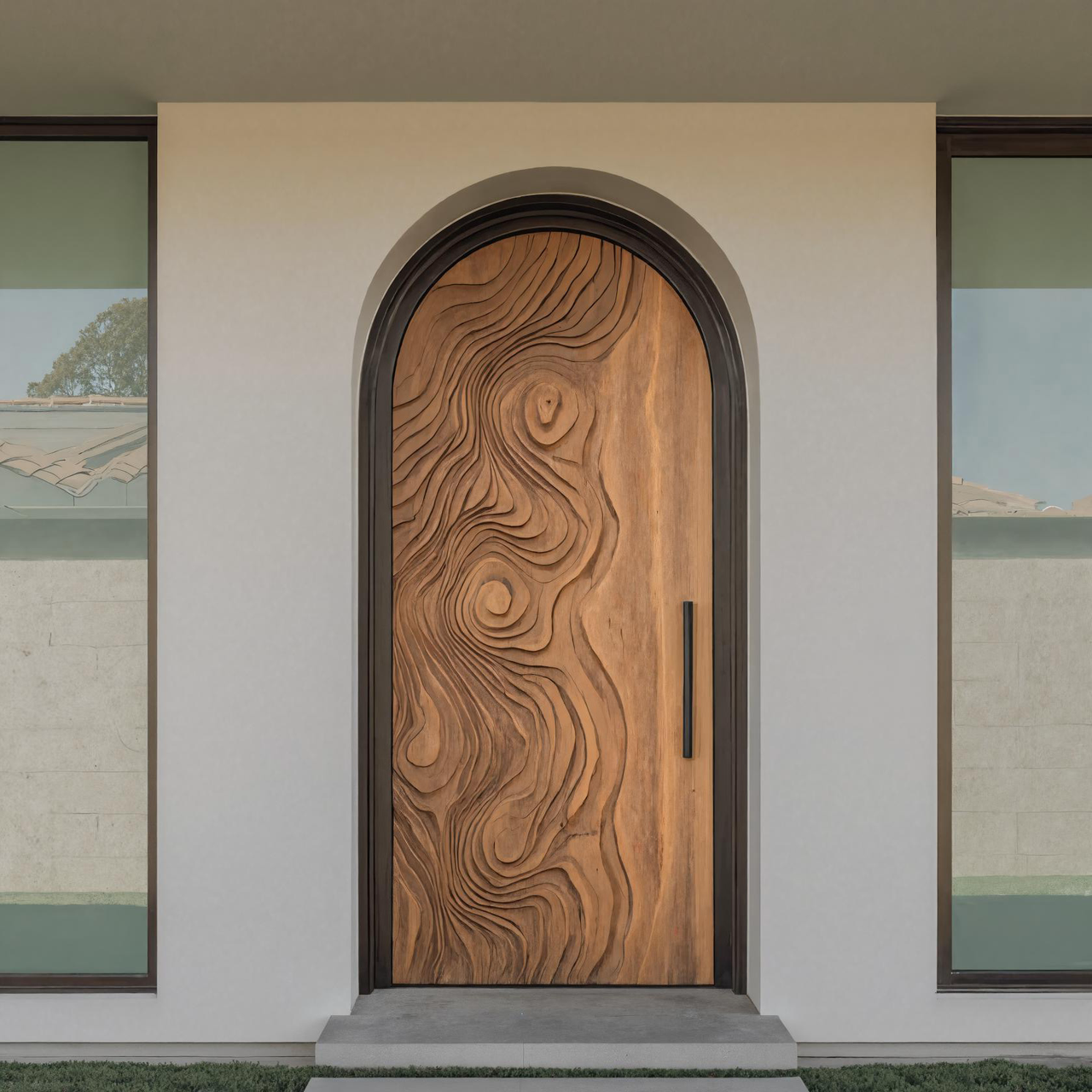 Sculptural Wood Front Door with Carved Grain Pattern For Entryway Foyer Or Modern Home SITHHNDOR011