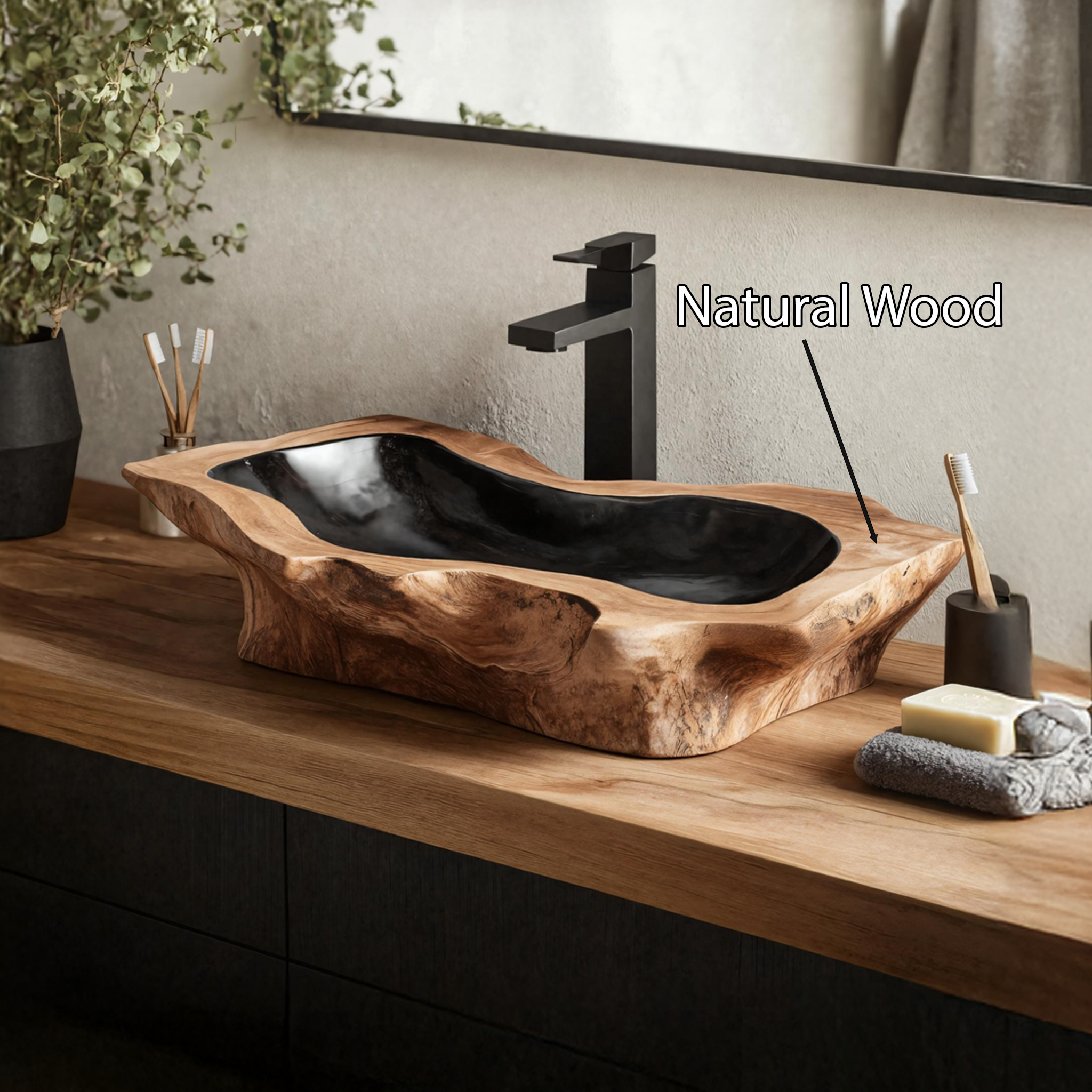 Rustic Handcrafted Wooden Vessel Sink For Bathroom Decor SILDTTNVS023
