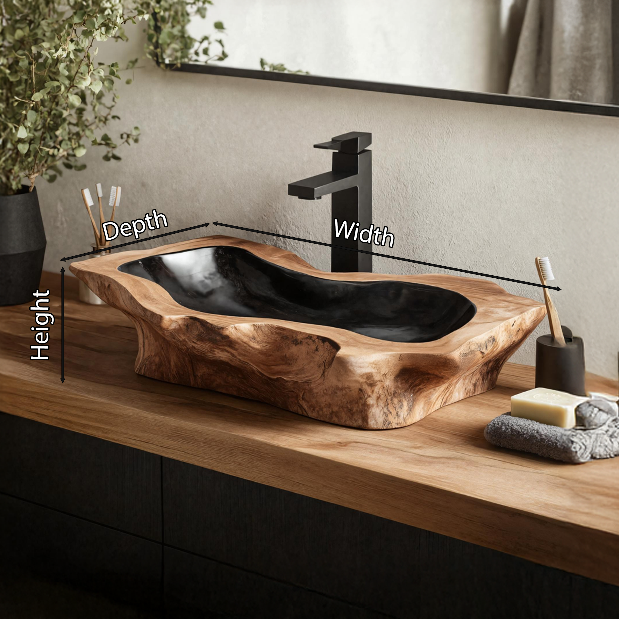Rustic Handcrafted Wooden Vessel Sink For Bathroom Decor SILDTTNVS023