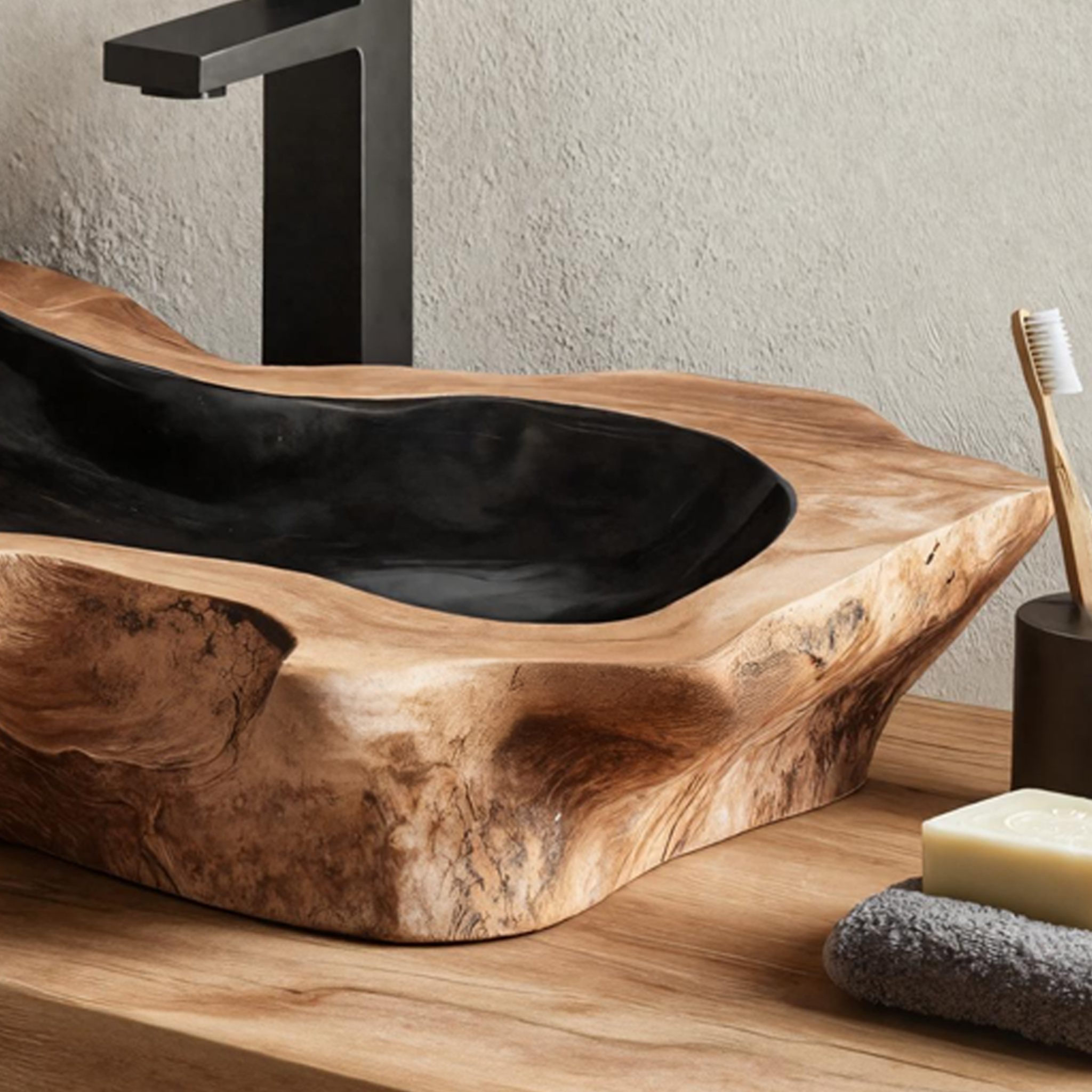 Rustic Handcrafted Wooden Vessel Sink For Bathroom Decor SILDTTNVS023