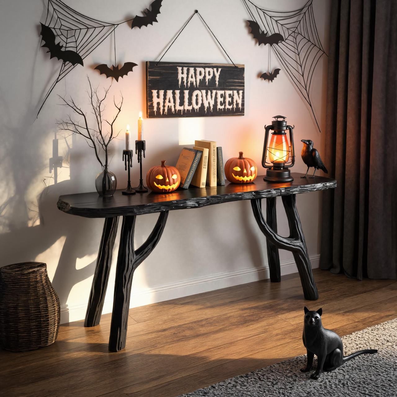 Halloween Gothic Wooden Console Table With Branch Legs For Living Room Or Entryway SITHTTHW003