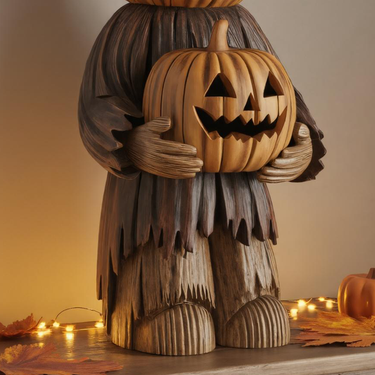 Handcrafted Wooden Pumpkin Witch Statue For Halloween Table Decoration SITHTTHW007