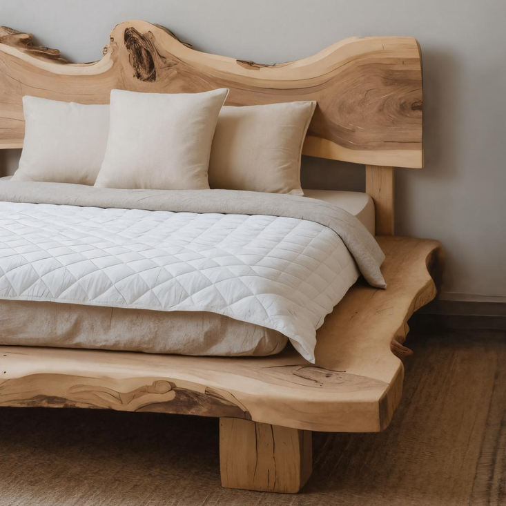 Solid Monkeypod Wood Bed Frame With Organic Headboard For Bedroom SITHHNWO007