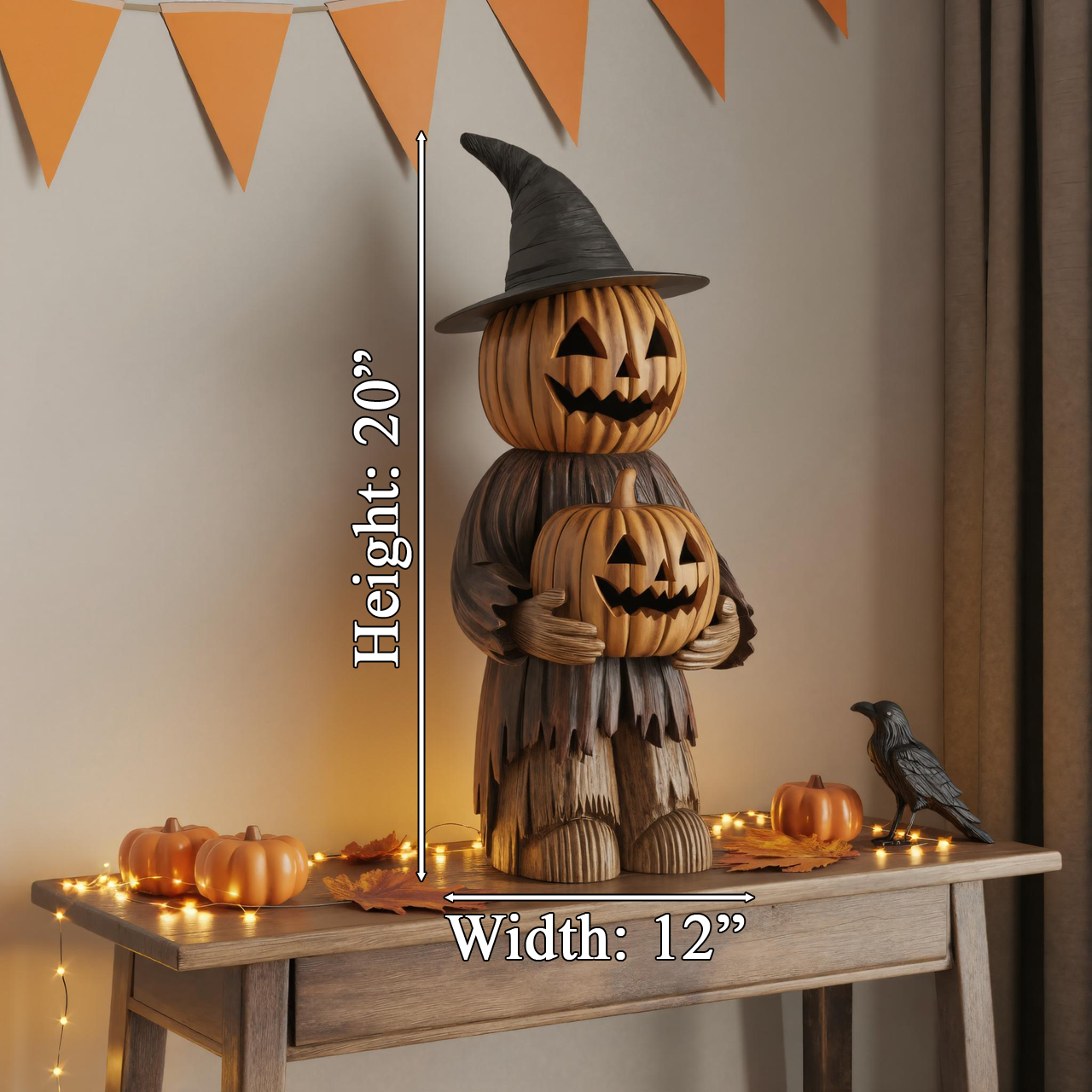 Handcrafted Wooden Pumpkin Witch Statue For Halloween Table Decoration SITHTTHW007