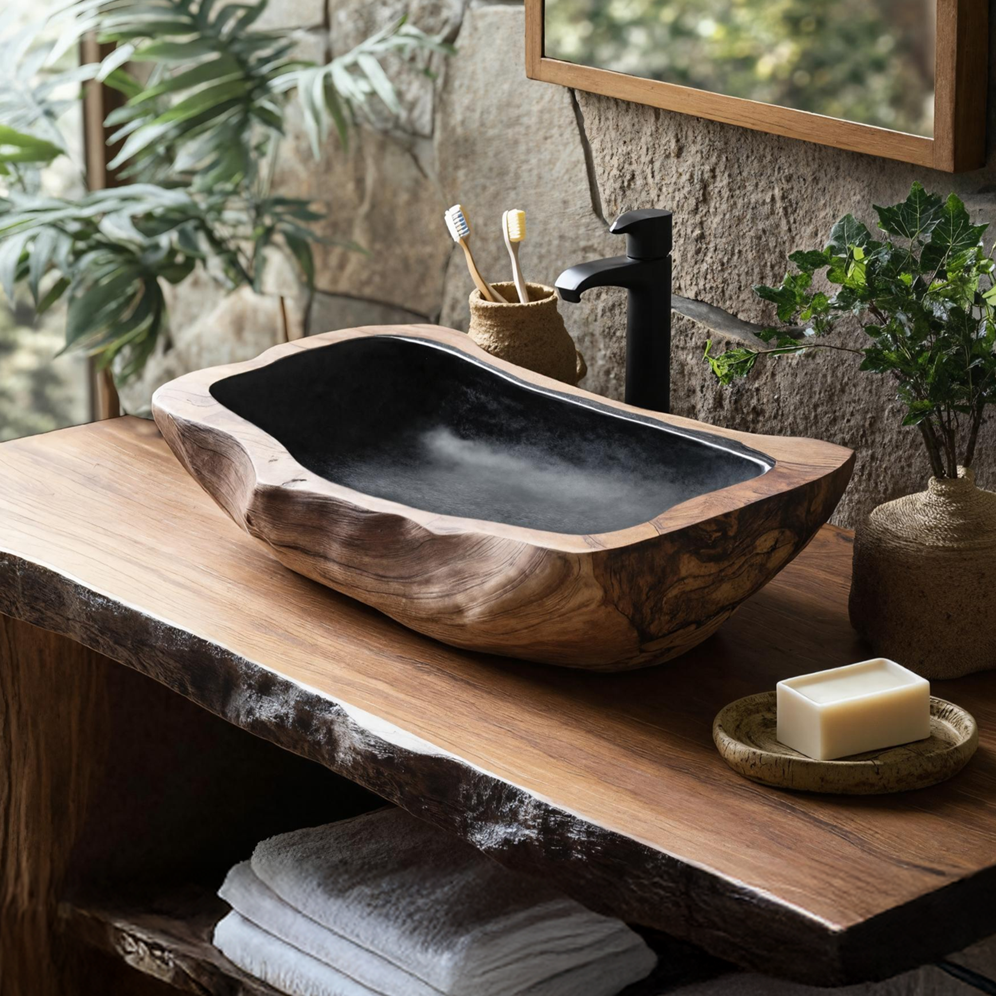 Farmhouse Rustic Wooden Vessel Sink For Home Bathroom SILDTTNVS027