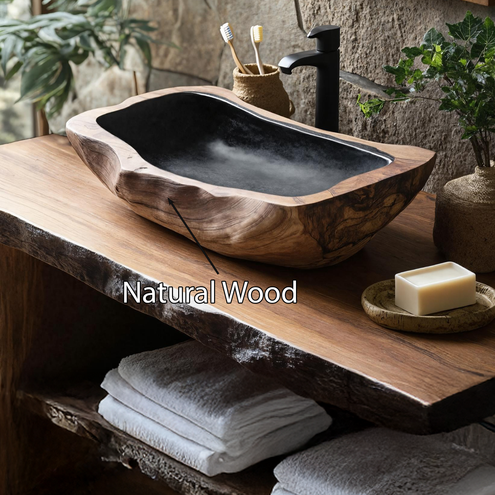 Farmhouse Rustic Wooden Vessel Sink For Home Bathroom SILDTTNVS027