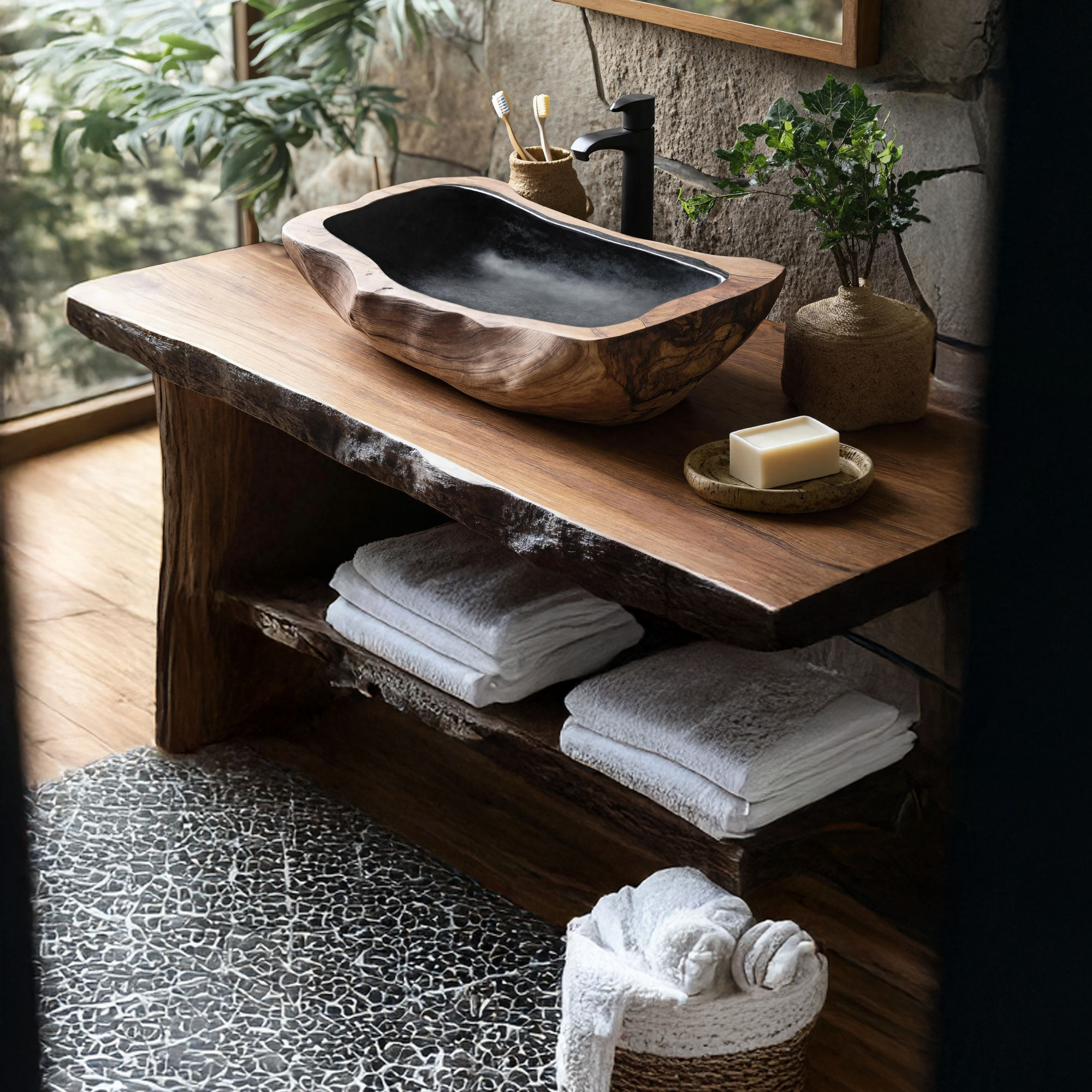 Farmhouse Rustic Wooden Vessel Sink For Home Bathroom SILDTTNVS027