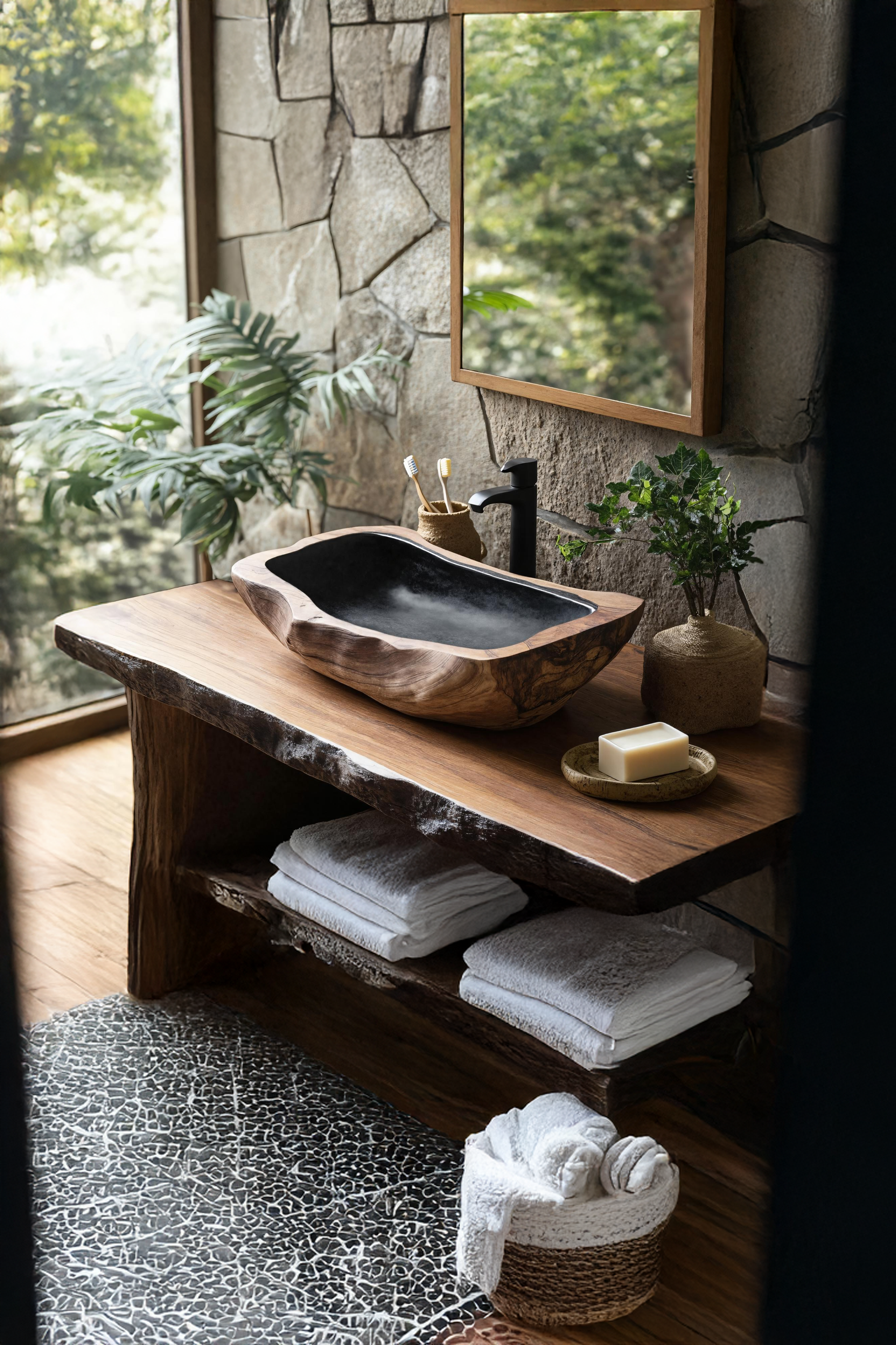 Farmhouse Rustic Wooden Vessel Sink For Home Bathroom SILDTTNVS027