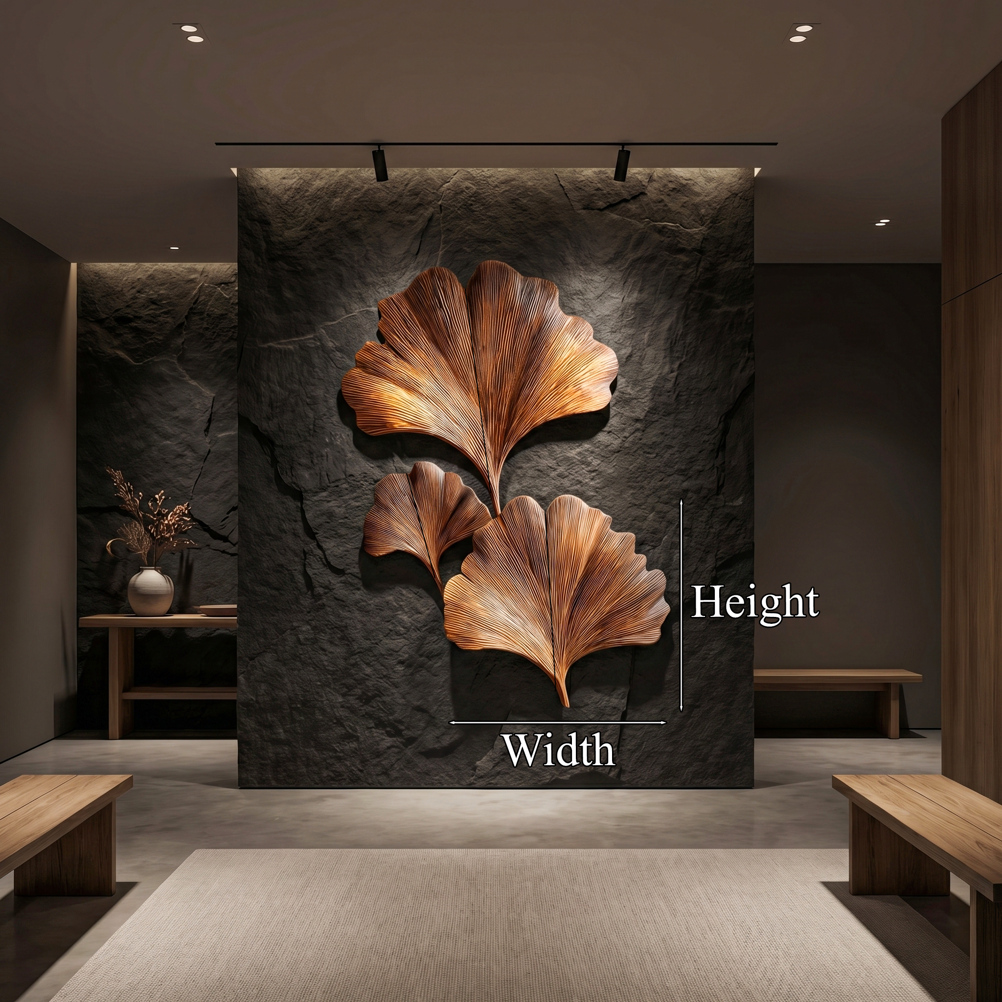Sculptural Ginkgo Leaf Wall Art For Living Room SINLHAWD066