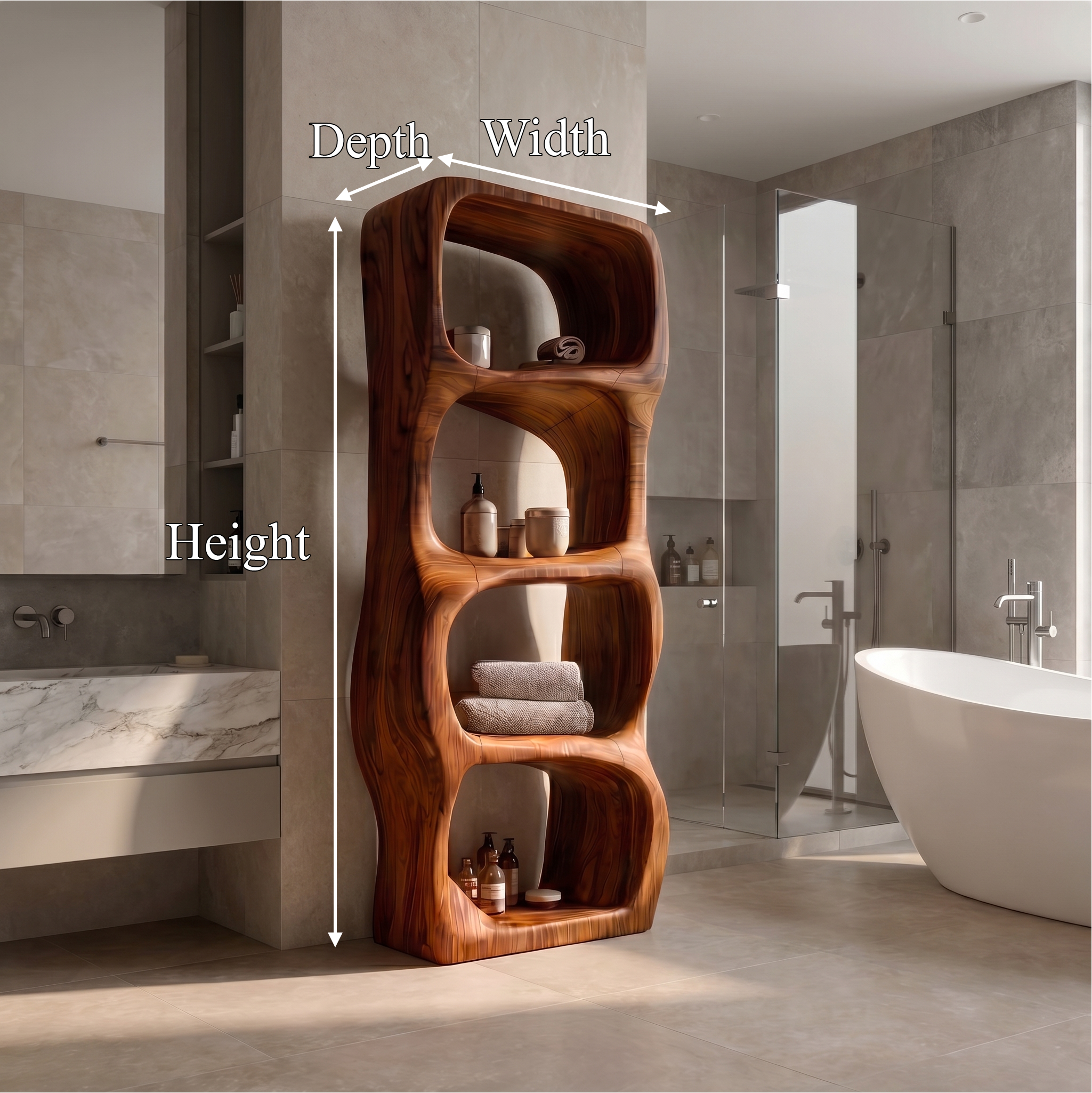 Modern Organic Bathroom Storage Cabinet With Rounded Sculptural Shelves And Open Storage For Bathroom SINLSABCT028