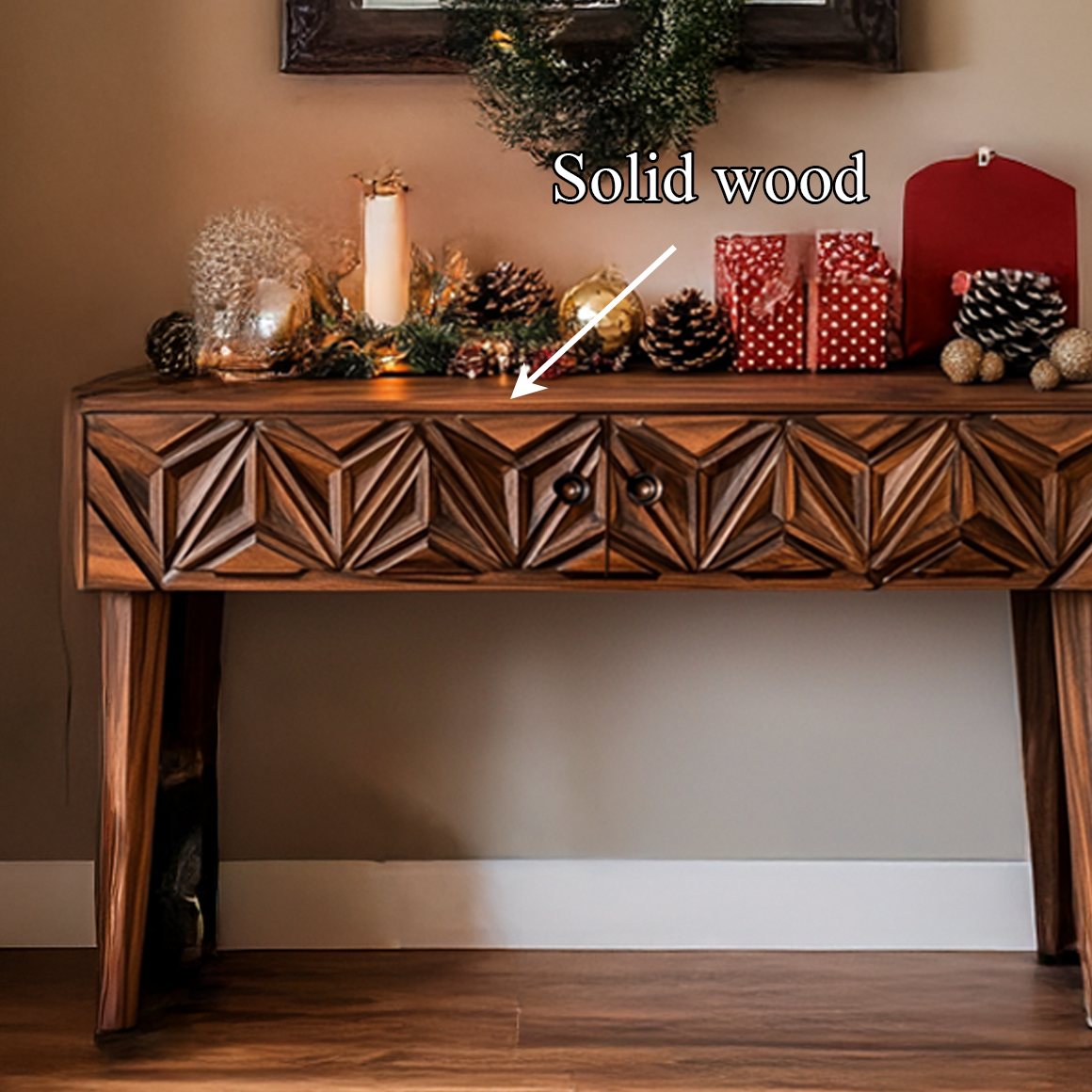 Rustic Carved Console Table Christmas Entryway Holiday Decor SINLSACS338