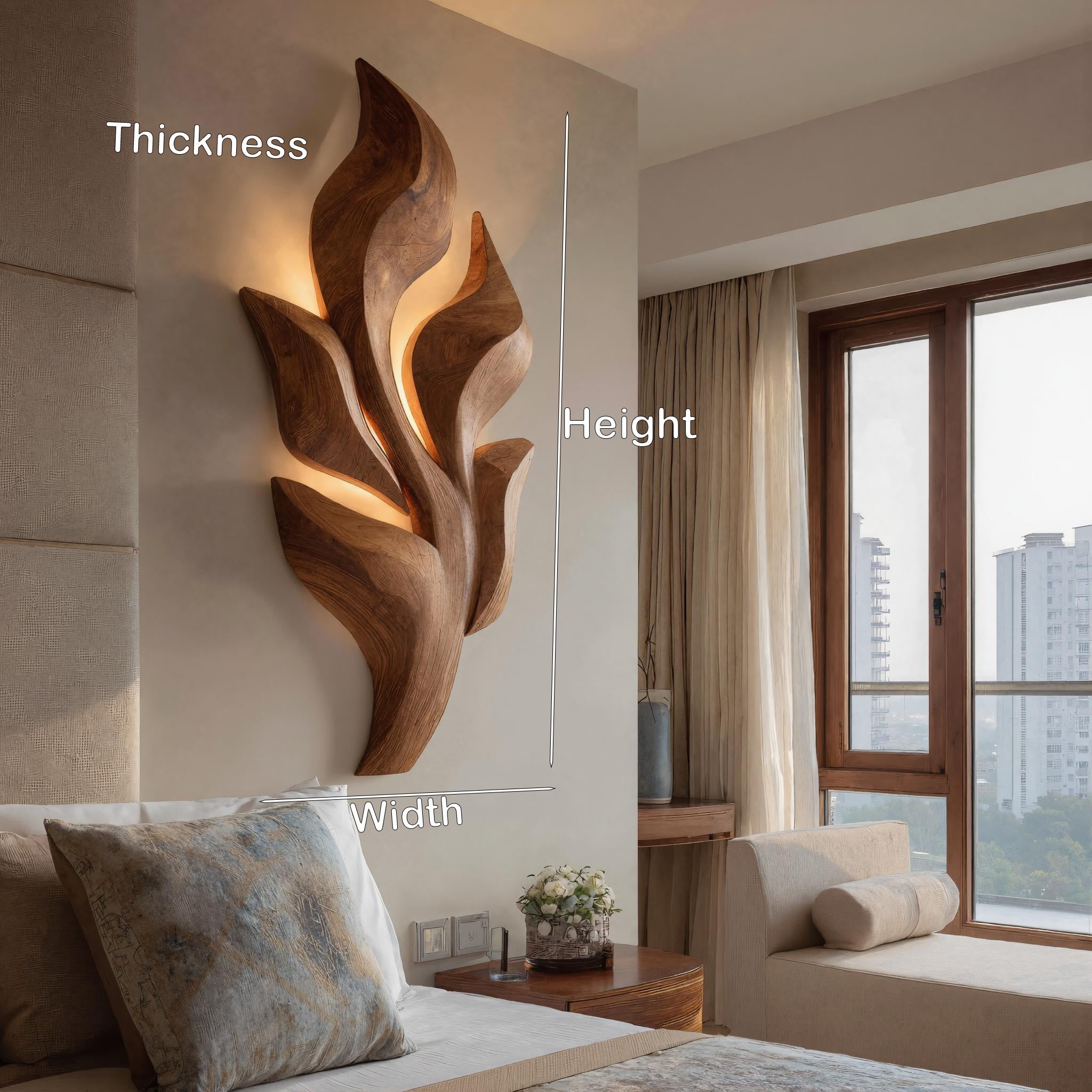 Sculptural Wooden Leaf Wall Lamp With Warm Light For Home RTTHHNWA165