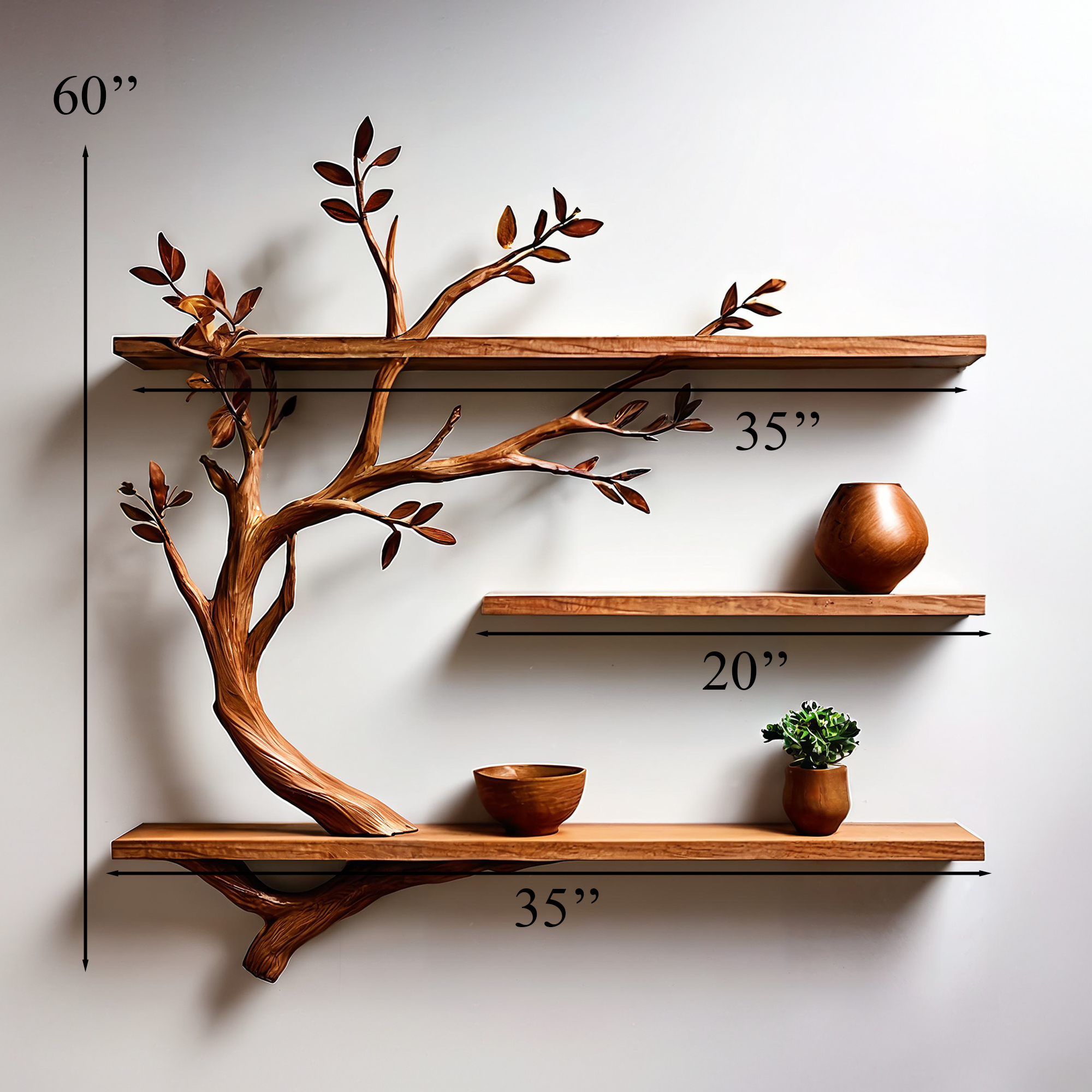 Custom Floating Bookshelf Driftwood Tree Branch Wall Mount SINLTB086