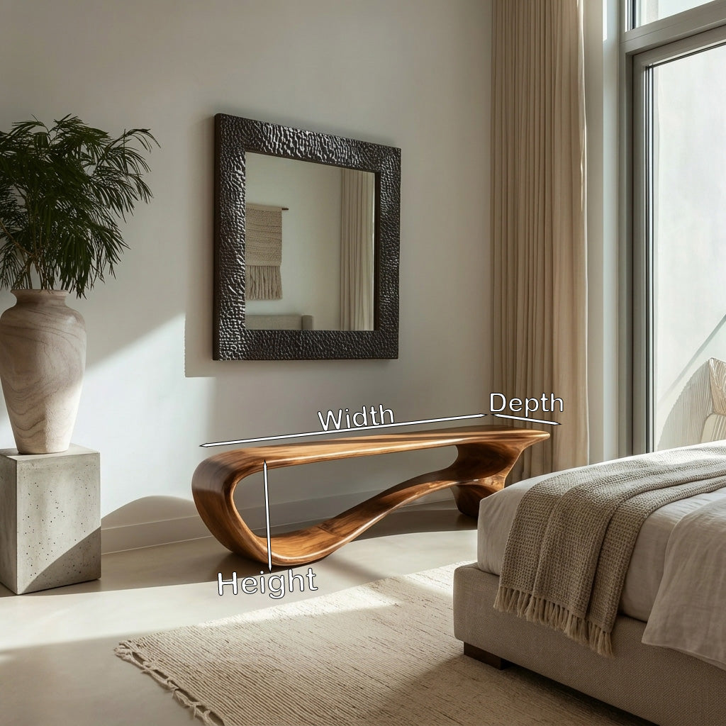 Minimalist Curved Natural Wood Bench For Living Room Decor RTTHHNCHR142
