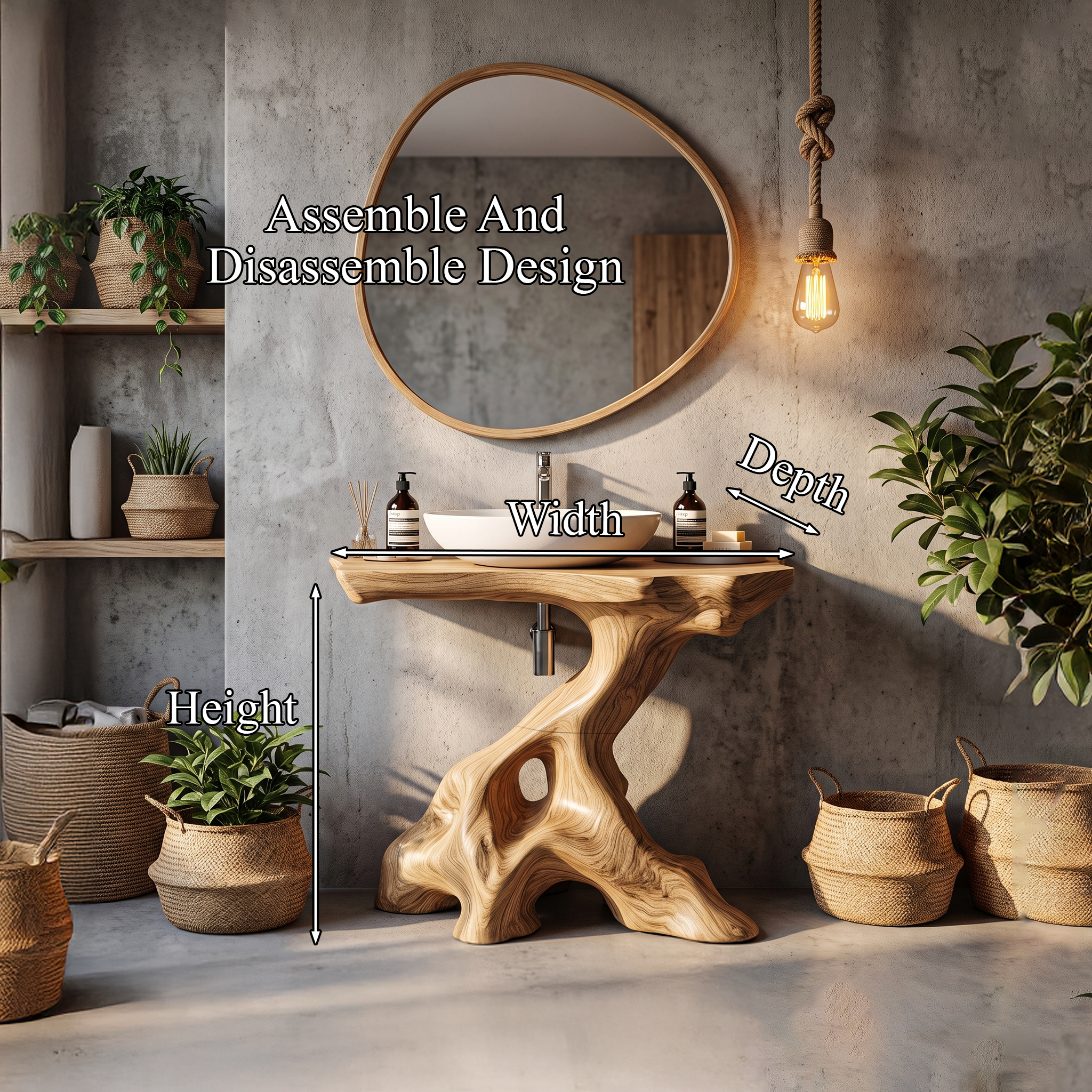 Statement Bathroom Vanity With Nature Inspired Tree Design For Powder Room SINLHABRV324