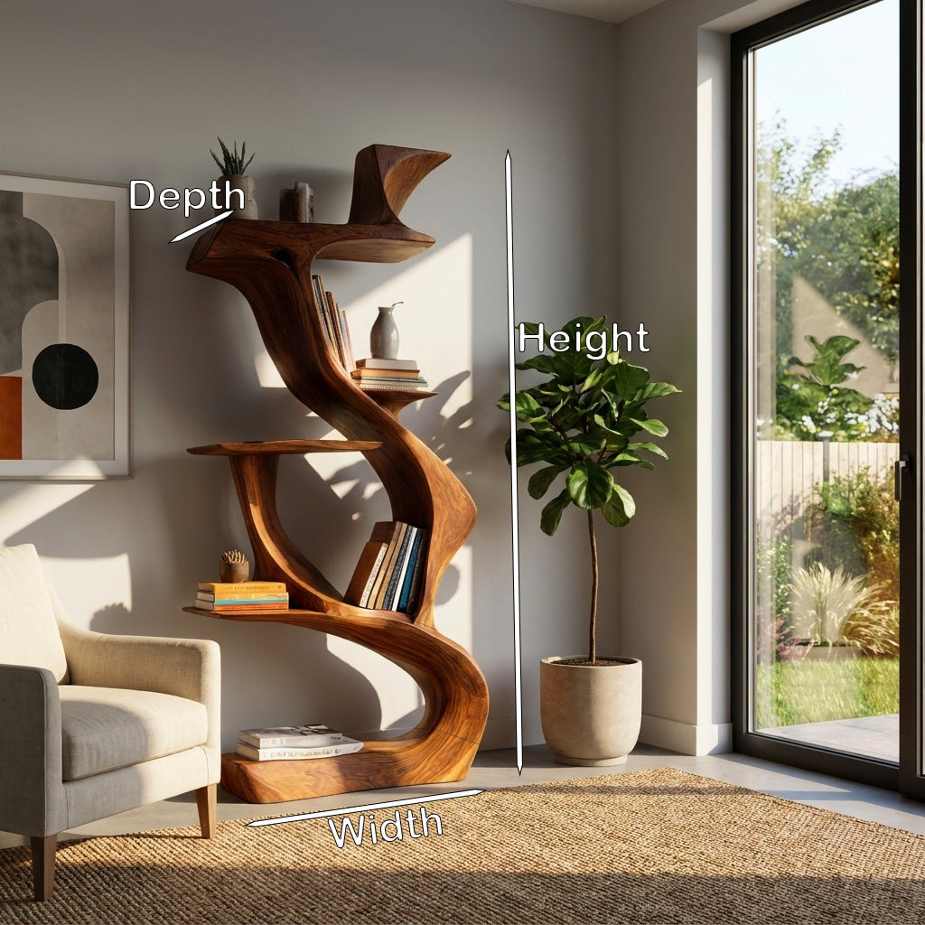 Sculptural Natural Wood Bookshelf For Living Room RTTHHNBS167