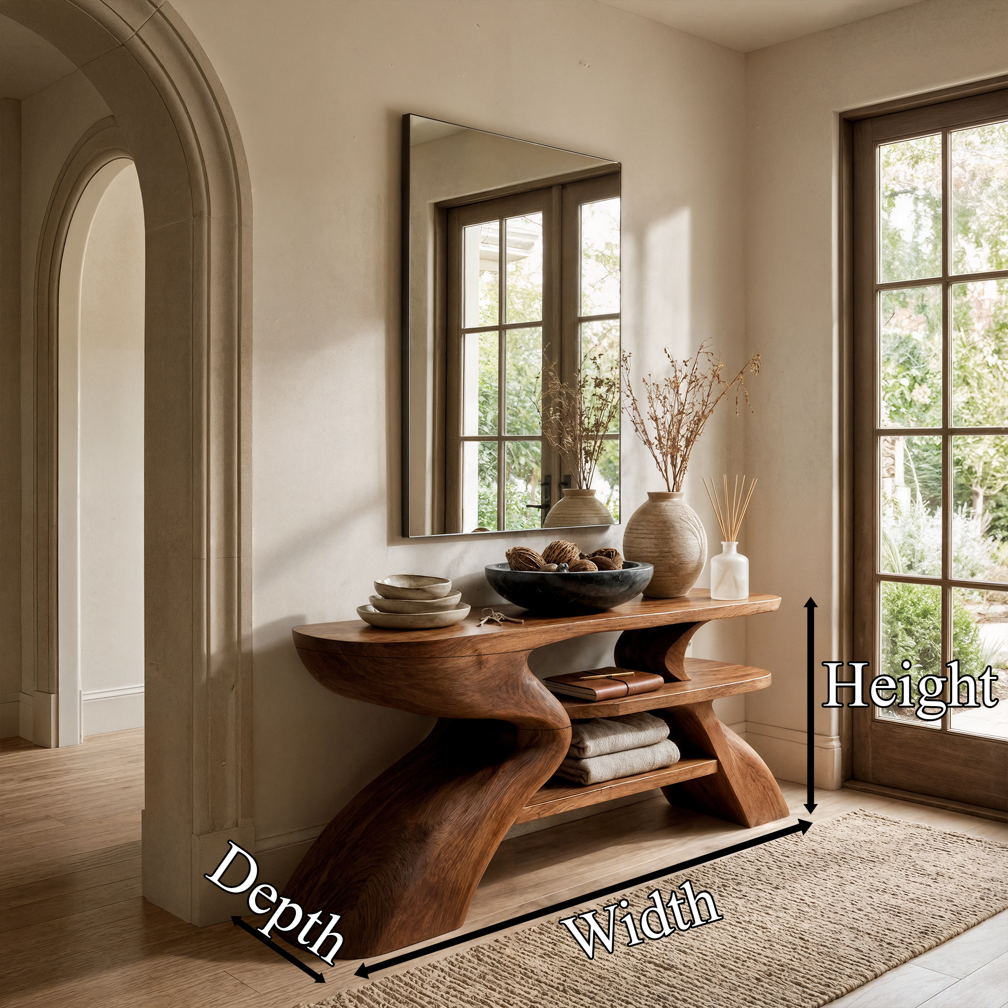 Rustic Artistic Style Console Table Natural Wood Living Room Entryway SINLKICS532