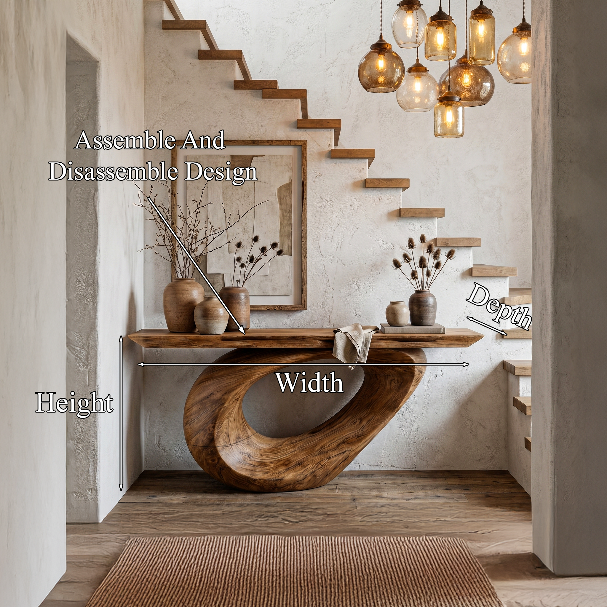 Sculptural Console Table With Curved Loop Wooden Base For Entryway SINLHACS576