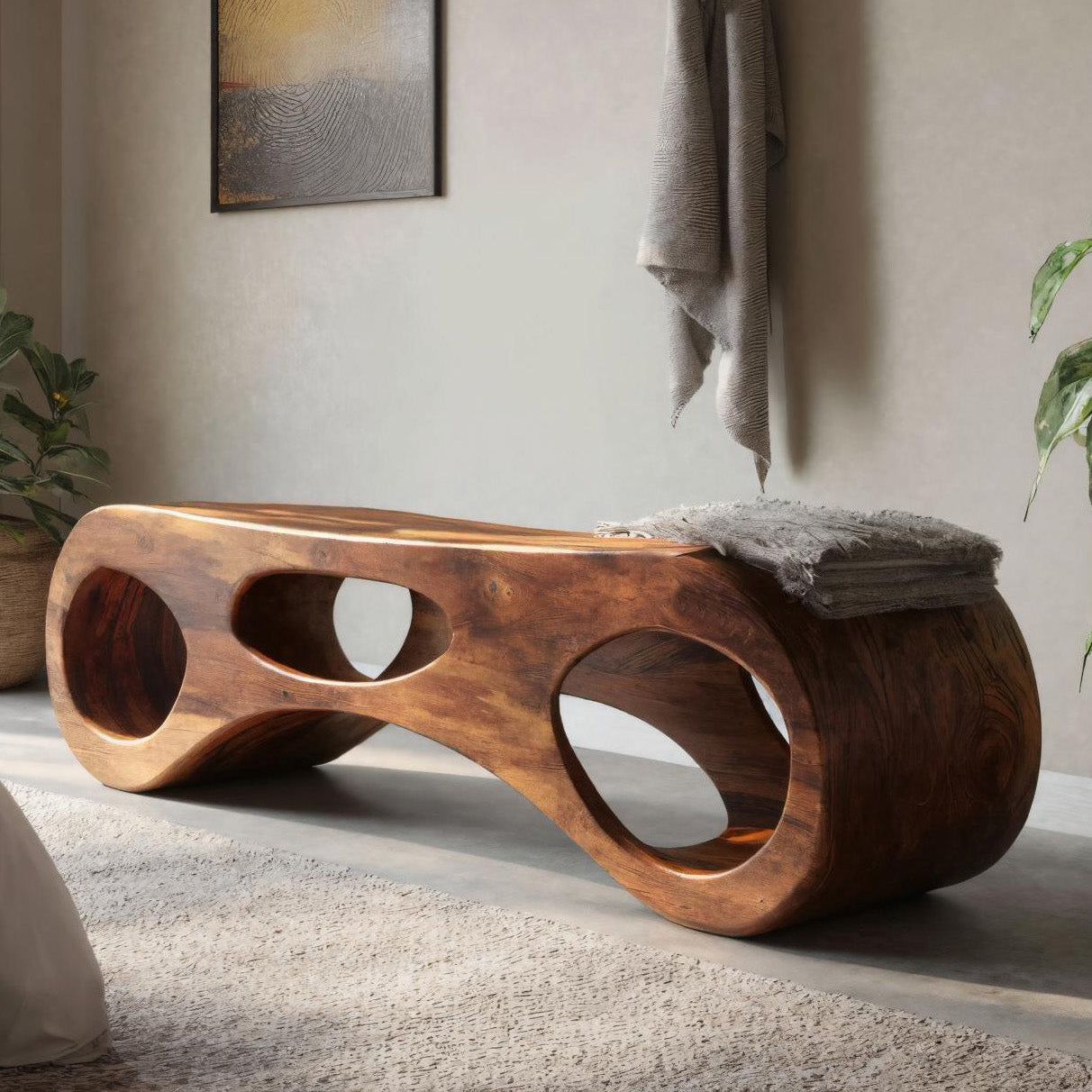 Handcrafted Sculptural Bench For Bedroom Or Entryway SITHHNCHR048
