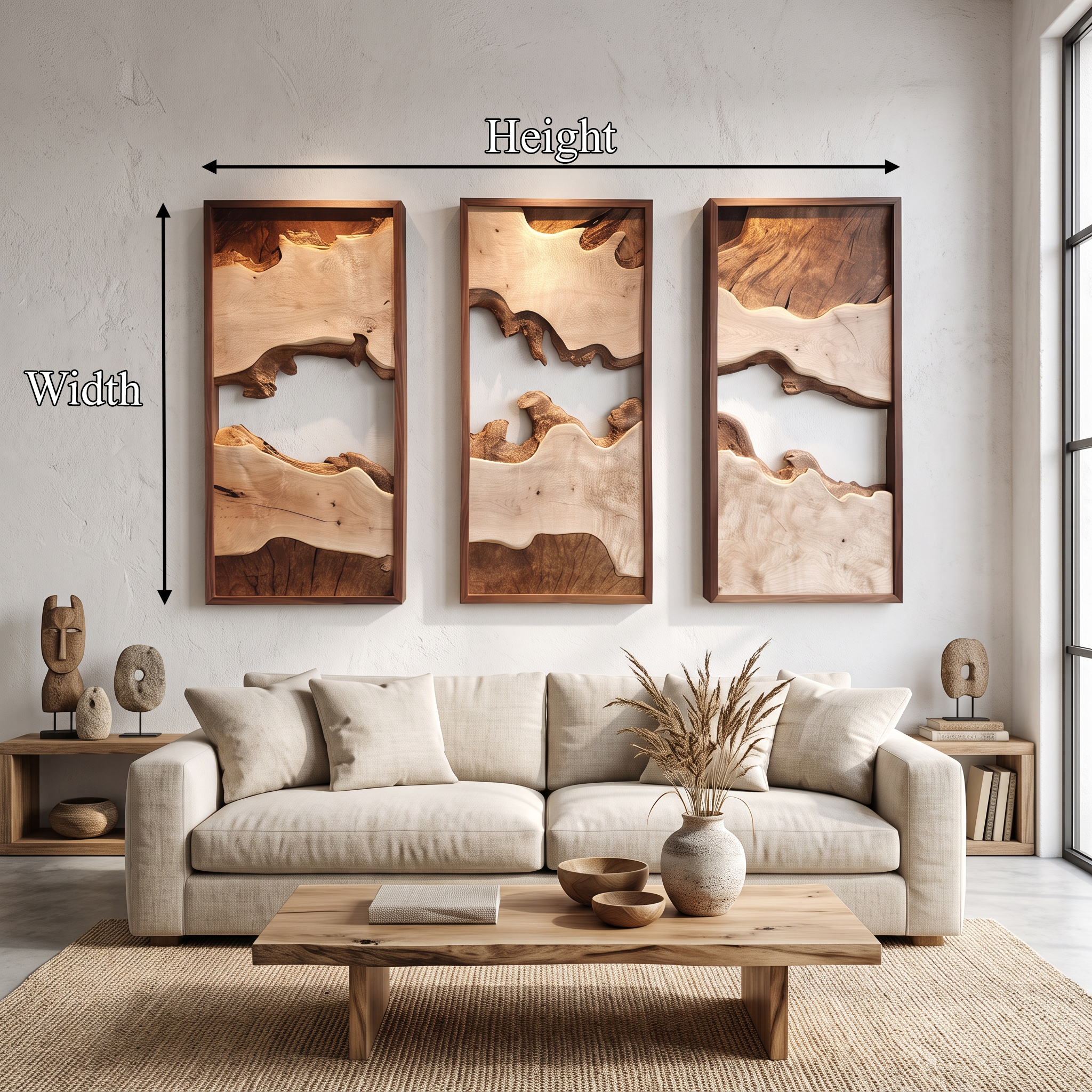 Modern Solid Wood Wall Art Set Abstract Landscape Living Room SINLSAWD002