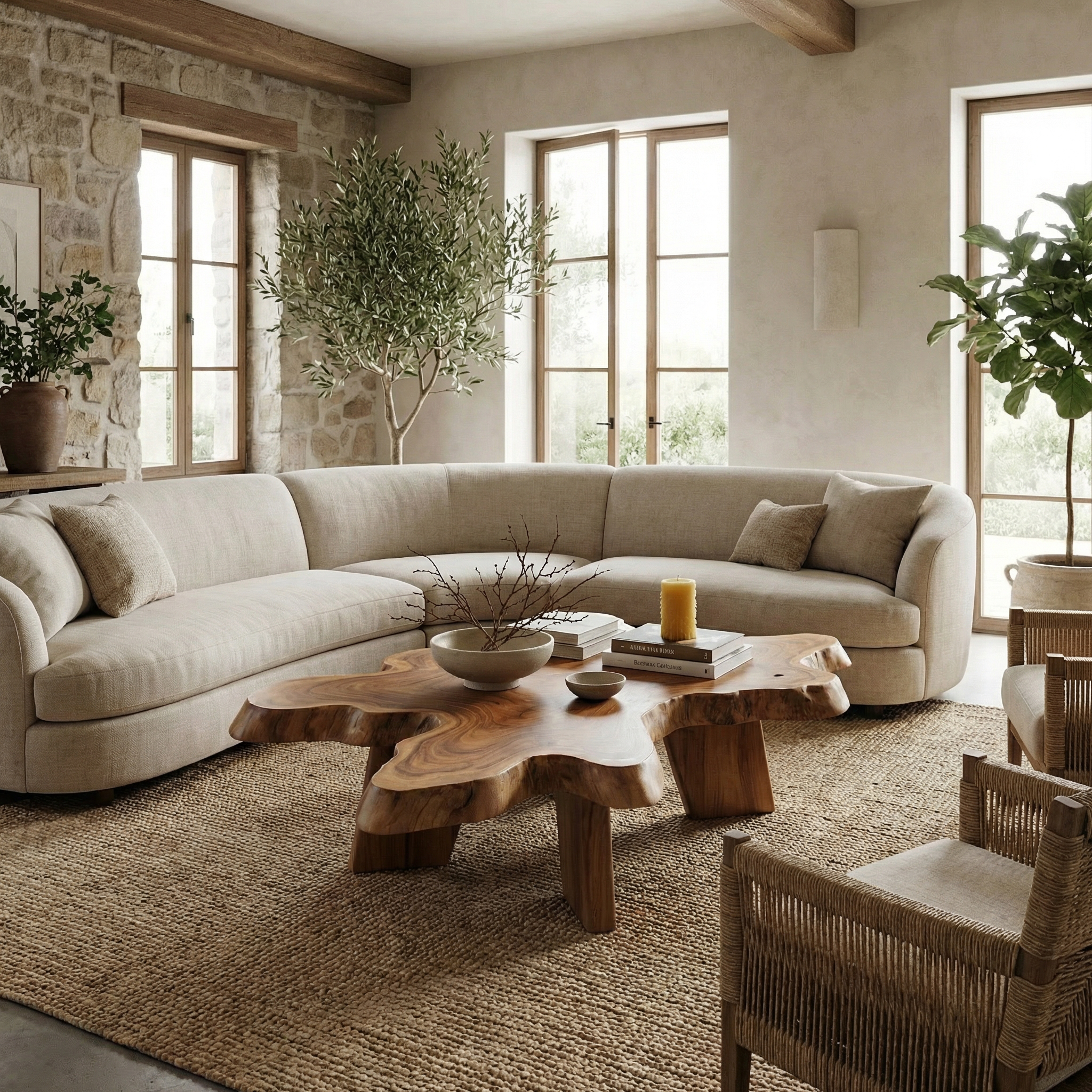 Rustic Natural Edge Coffee Table For Living Room SINLSACF346