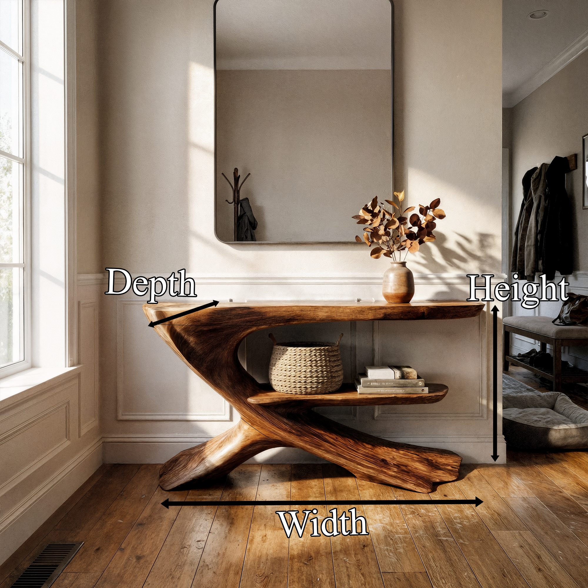 Organic Console Table Natural Wood Entryway Living Room SINLKICS535