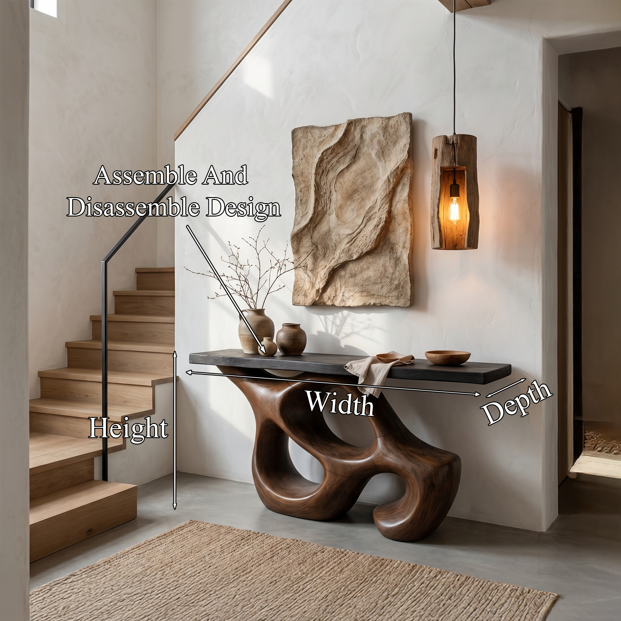 Artistic Sculptural Console Table With Abstract Hollow Wood Base For Living Room SINLHACS579