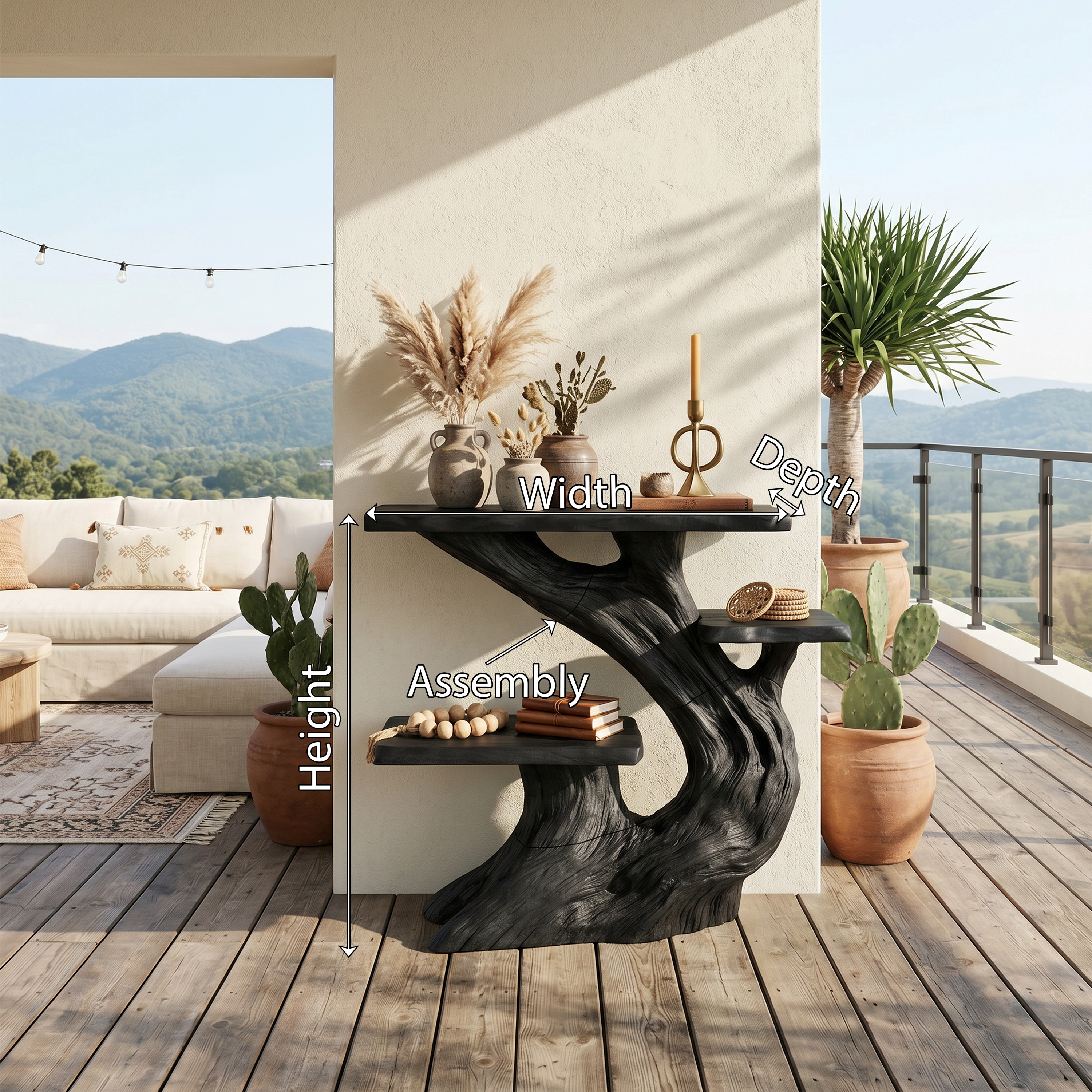 Mountain Charcoal Wood Console Shelf For Patio Styling SILDTTRCS061
