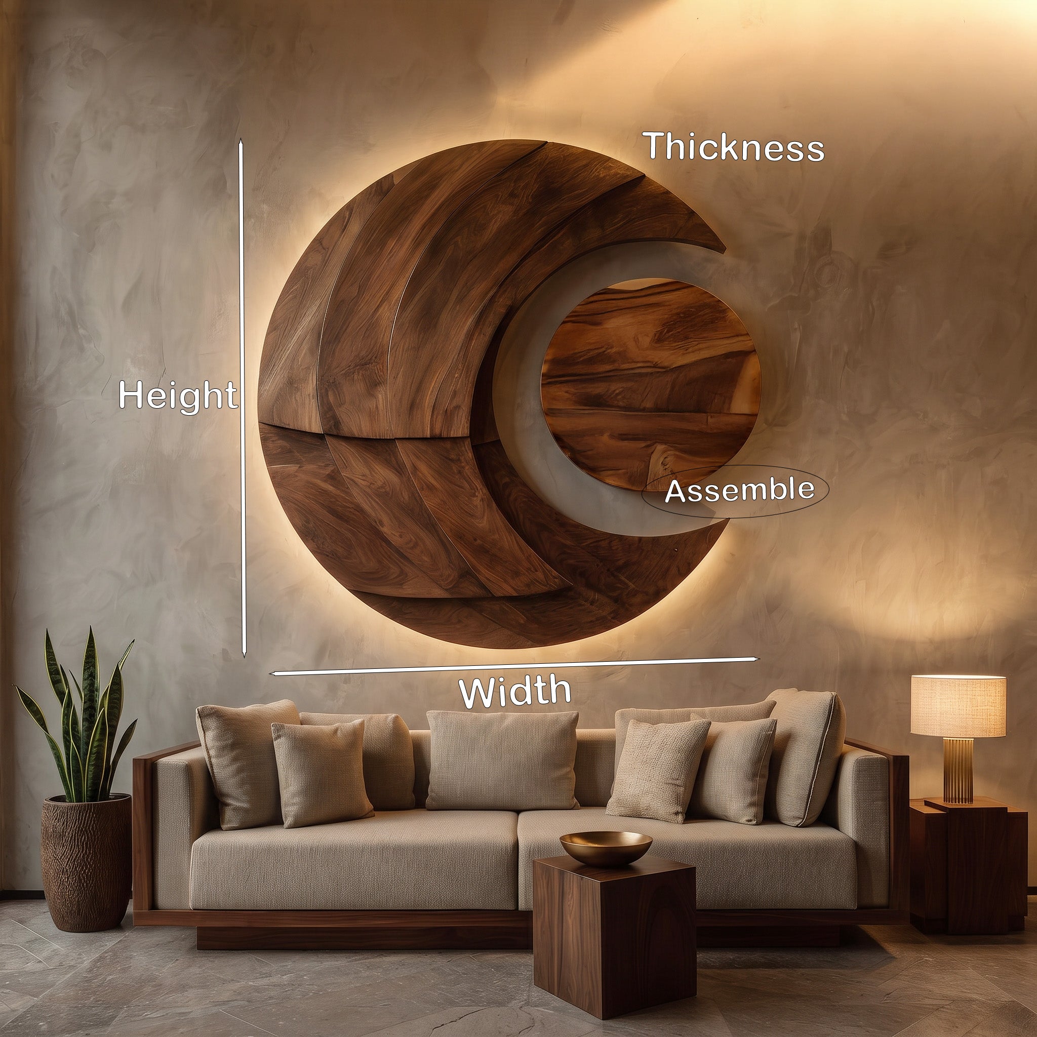 Modern Multi-layered Crescent Moon Wood Wall Art For Interior RTTHHNWA206