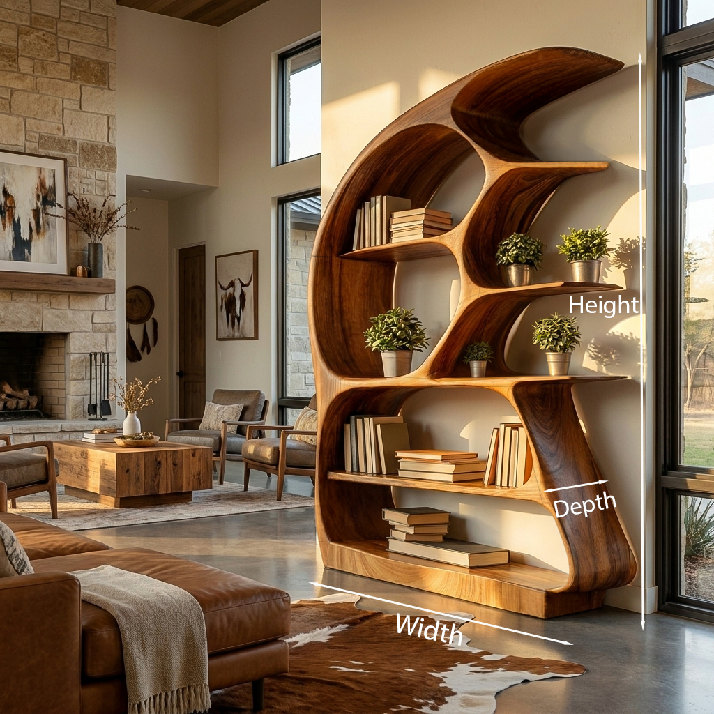 Contemporary Sculptural Wood Bookshelf For Living Room Decor RTTHTTBS139
