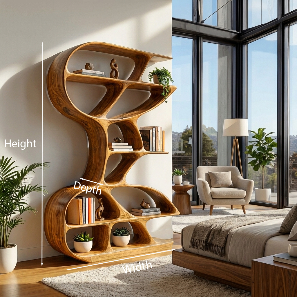 Wooden Bookshelf Unique Sculptural Design For Modern Living Room RTTHTTBS141