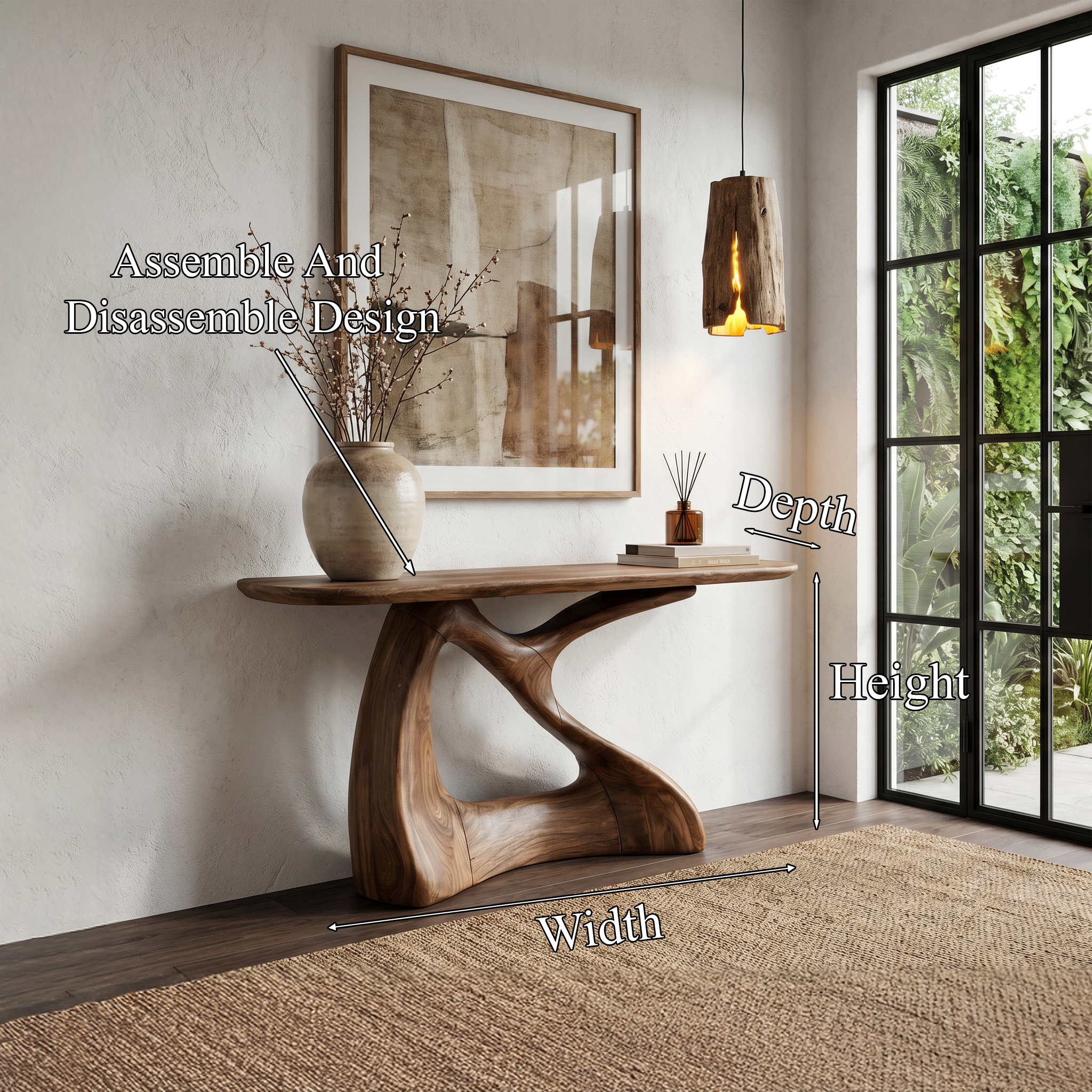 Sculptural Console Table With Twisted Wooden Base For Entryway SINLHACS581
