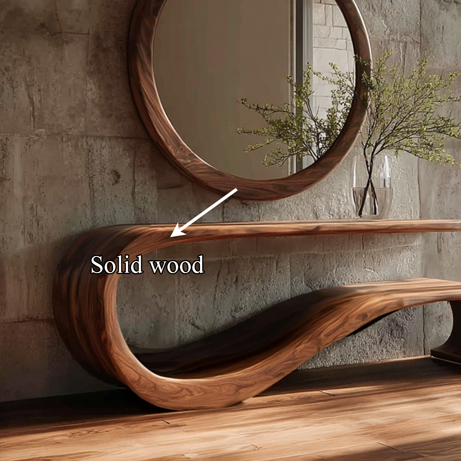 Console Table and Round Mirror Set Solid Wood Vintage Gift SINLSACS094