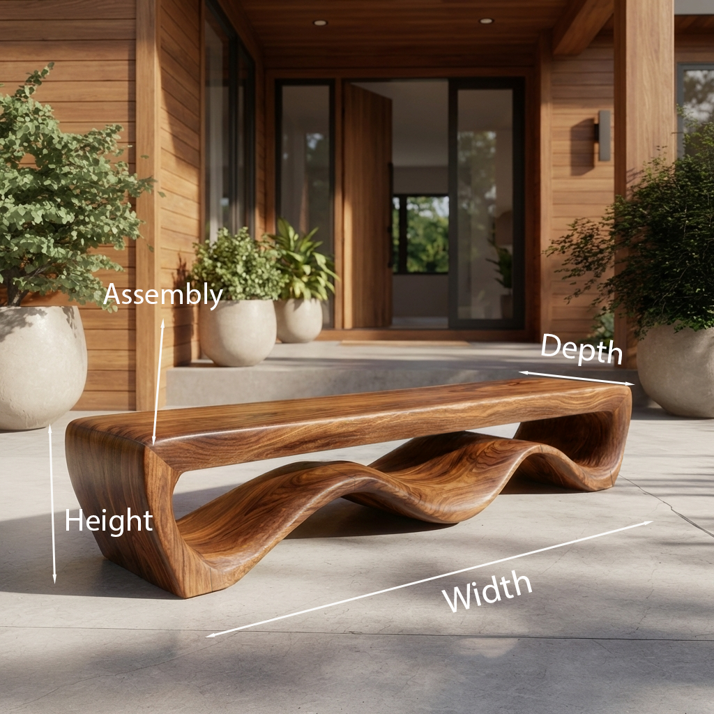 Modern Wooden Bench With Flowing Base For Hallway RTTHTTCHR100
