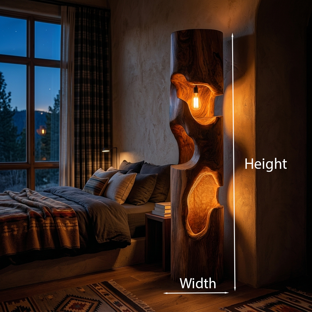 Rustic Wooden Floor Lamp With Sculptural Hollow For Cozy Bedroom RTTHTTLAM052
