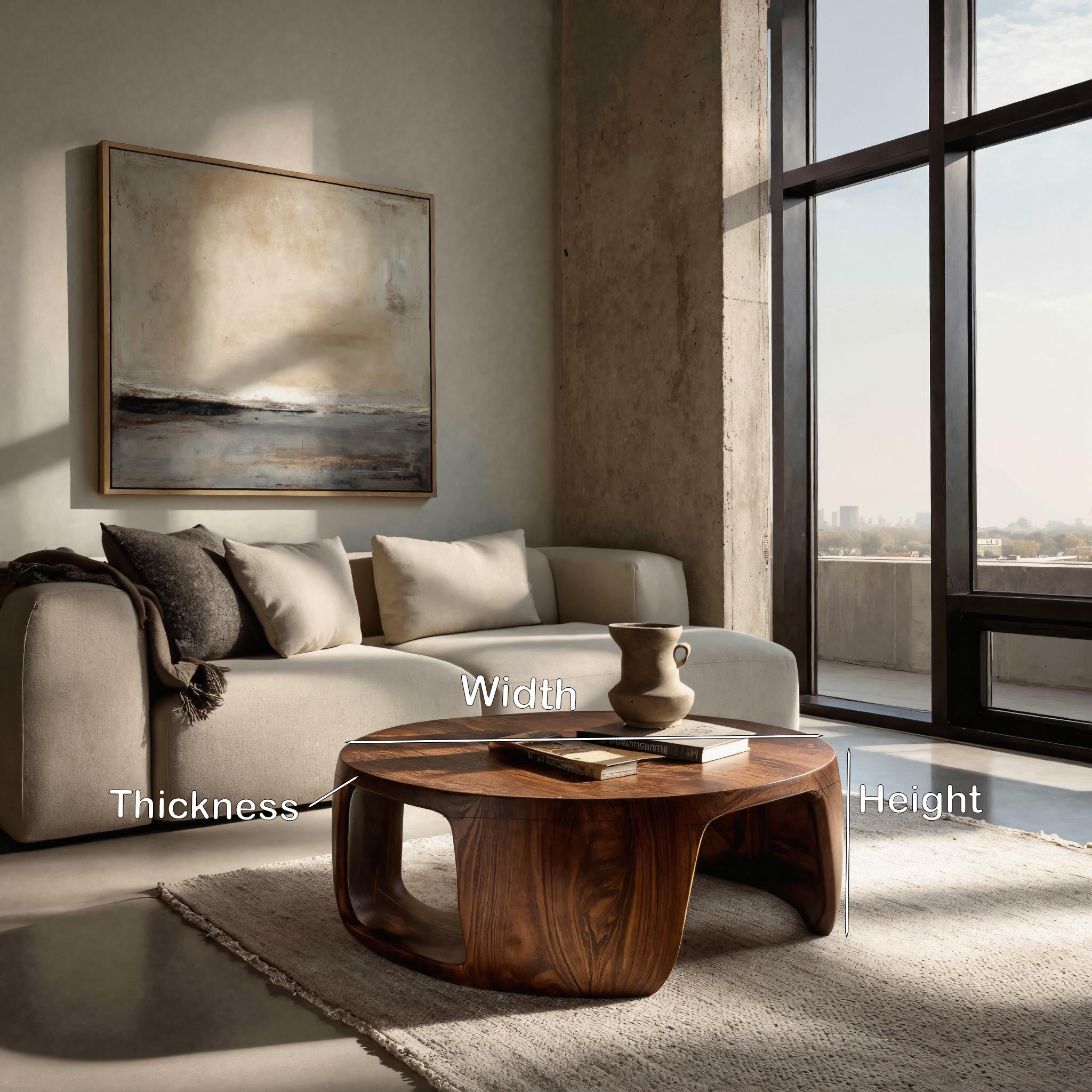 Minimal Wood Round Coffee Table With Sculptural Form For Home RTTHHNCF069