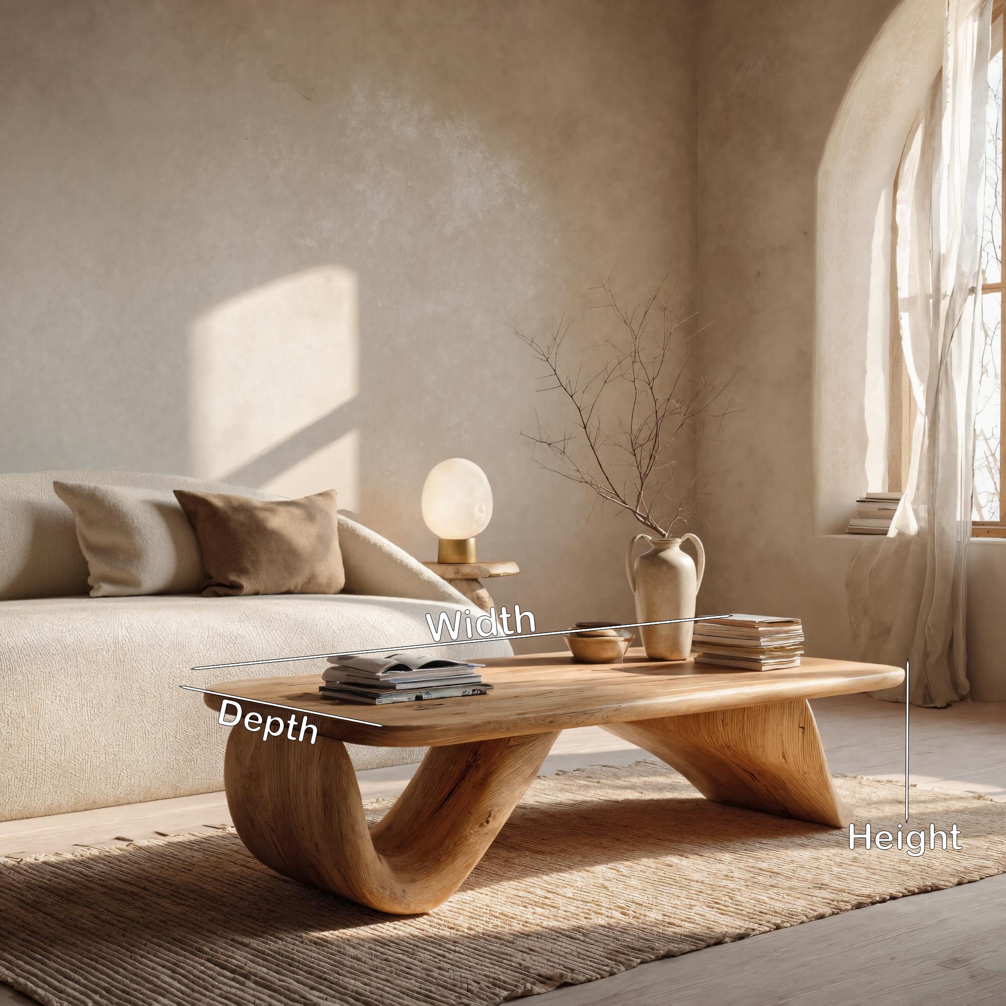 Organic Wood Coffee Table With Sculpted Curved Base For Living RTTHHNCF064