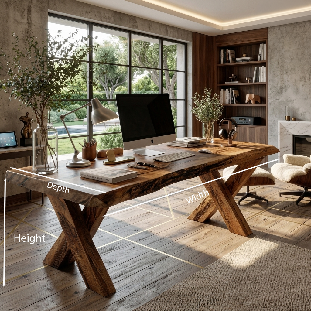 Rustic Live Edge Desk With X Legs For Home Office SITHTTDE035