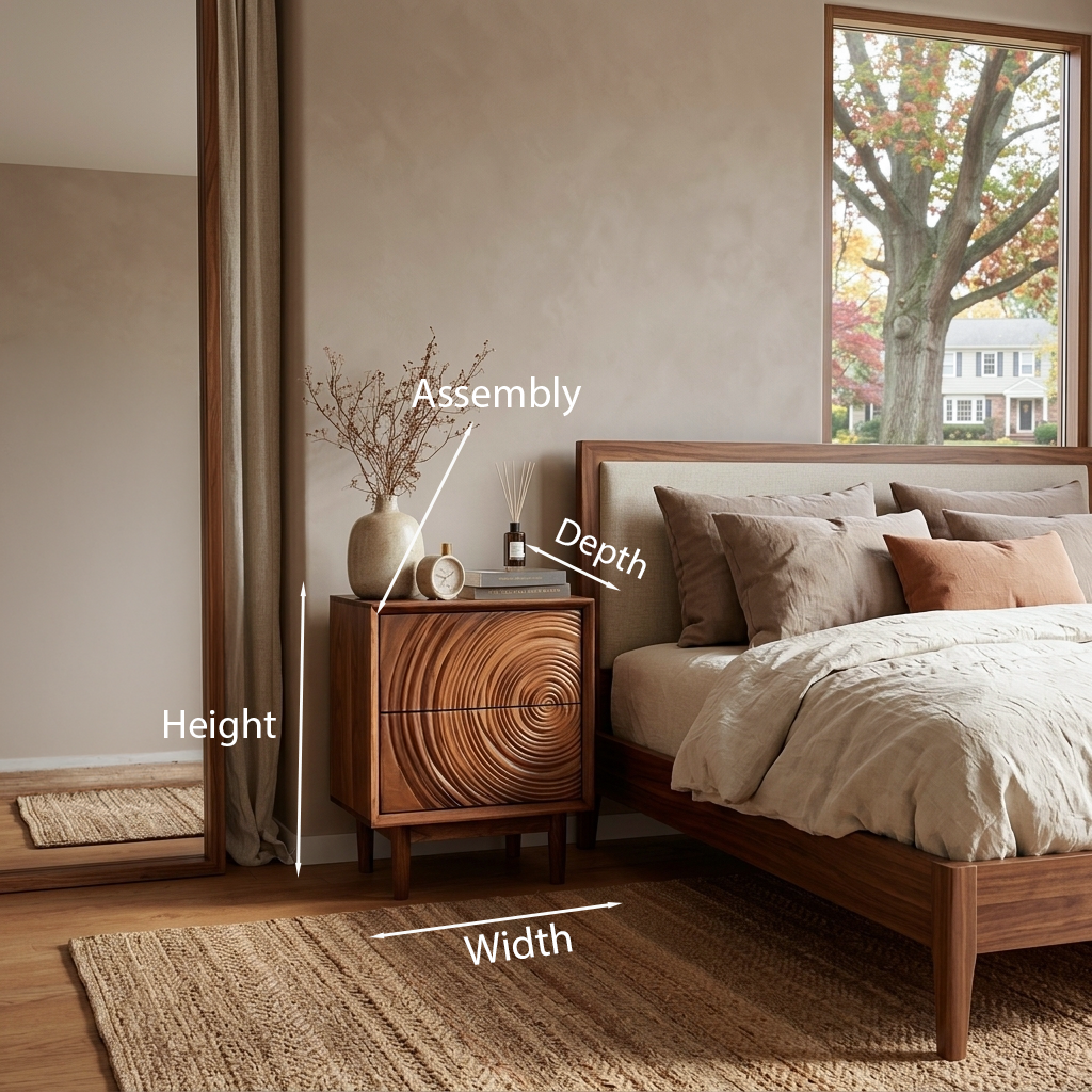 Minimalist Wooden Nightstand With Sculptural Door For Modern Bedroom RTTHTTNS026