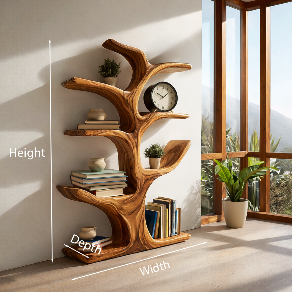Handmade Wood Bookshelf Sculptural Curved Design For Living Room RTTHTTBS110