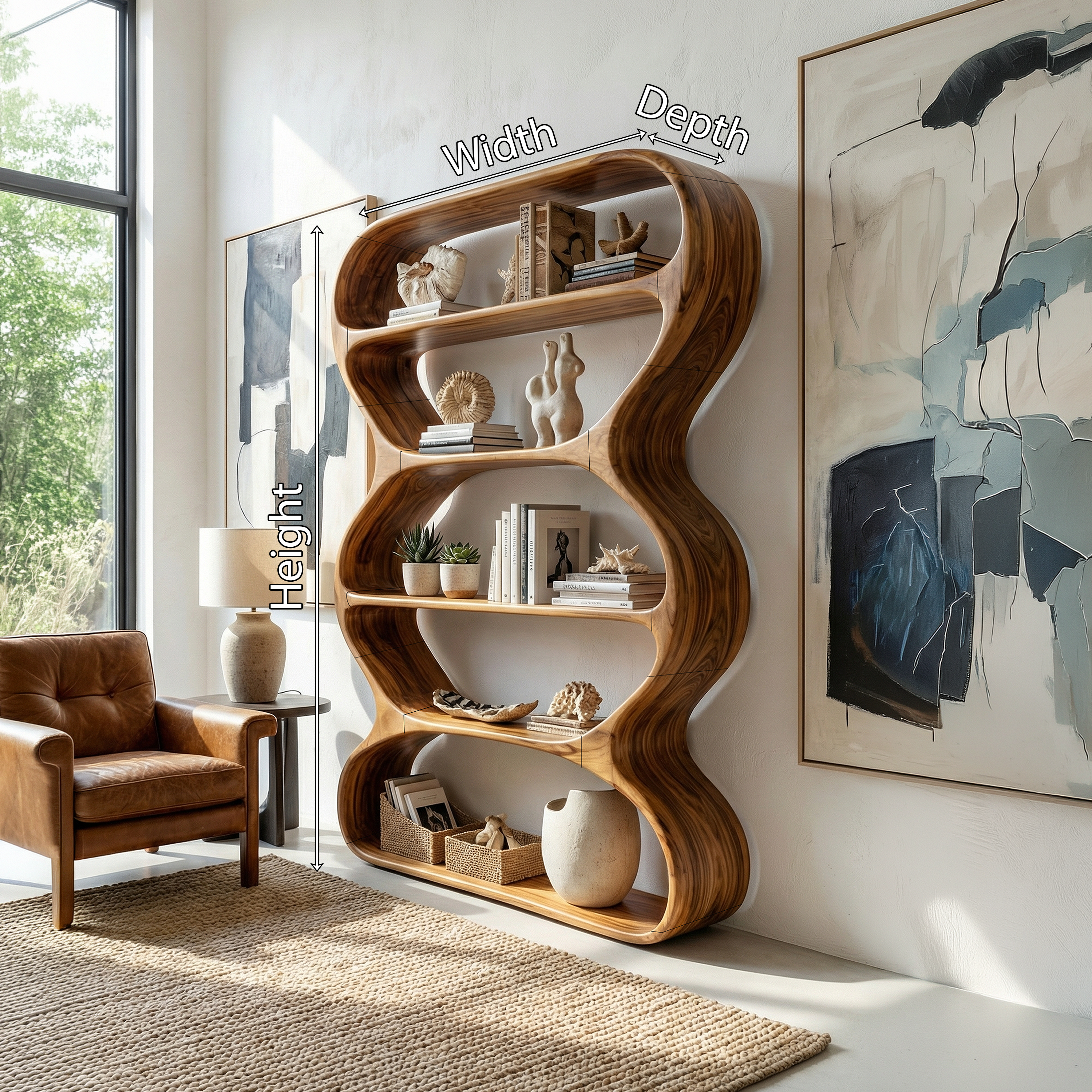Contemporary Curved Bookshelf Living Room Display SILDTTRBS024