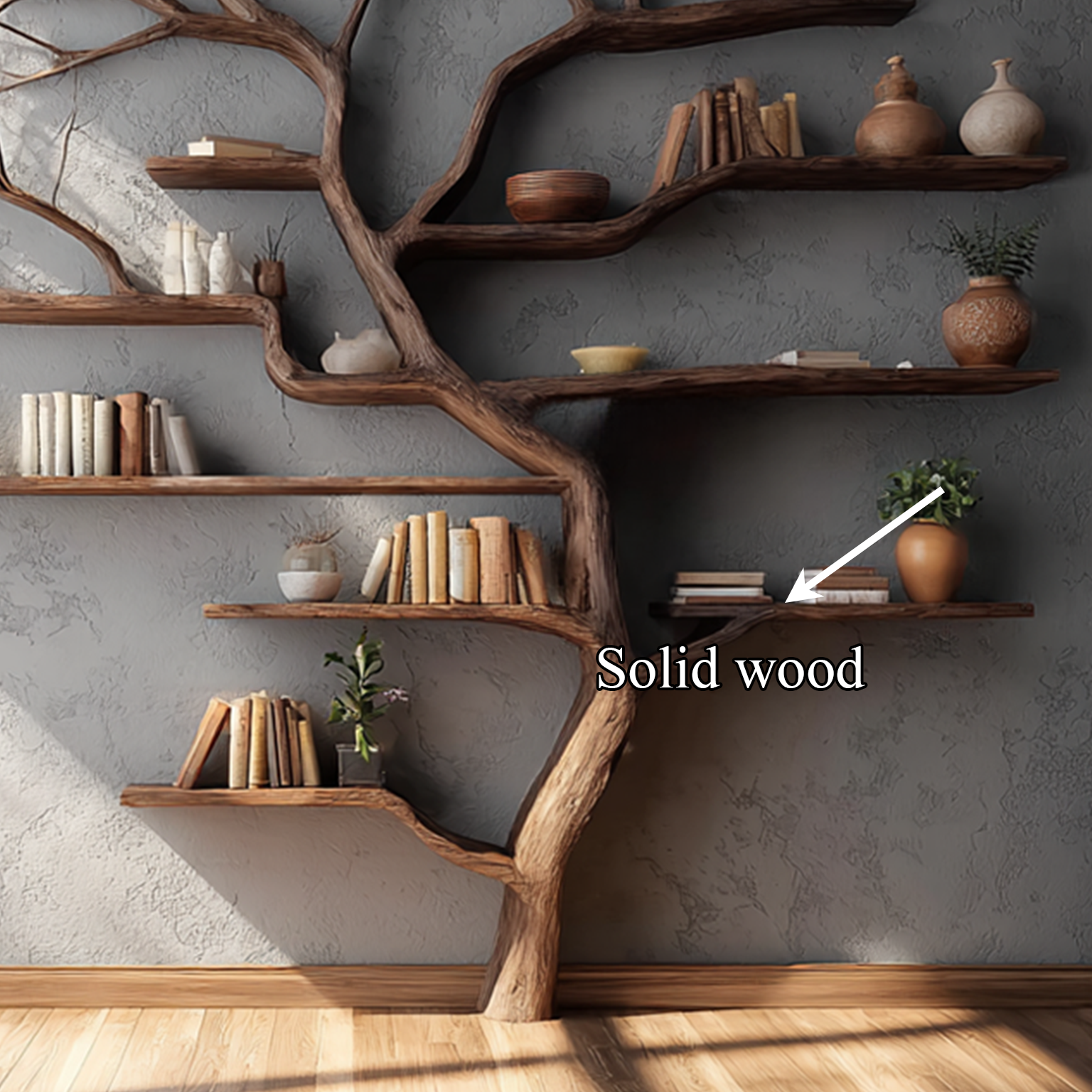 Rustic Tree Branch Bookshelf Living Wall SINLSATB199