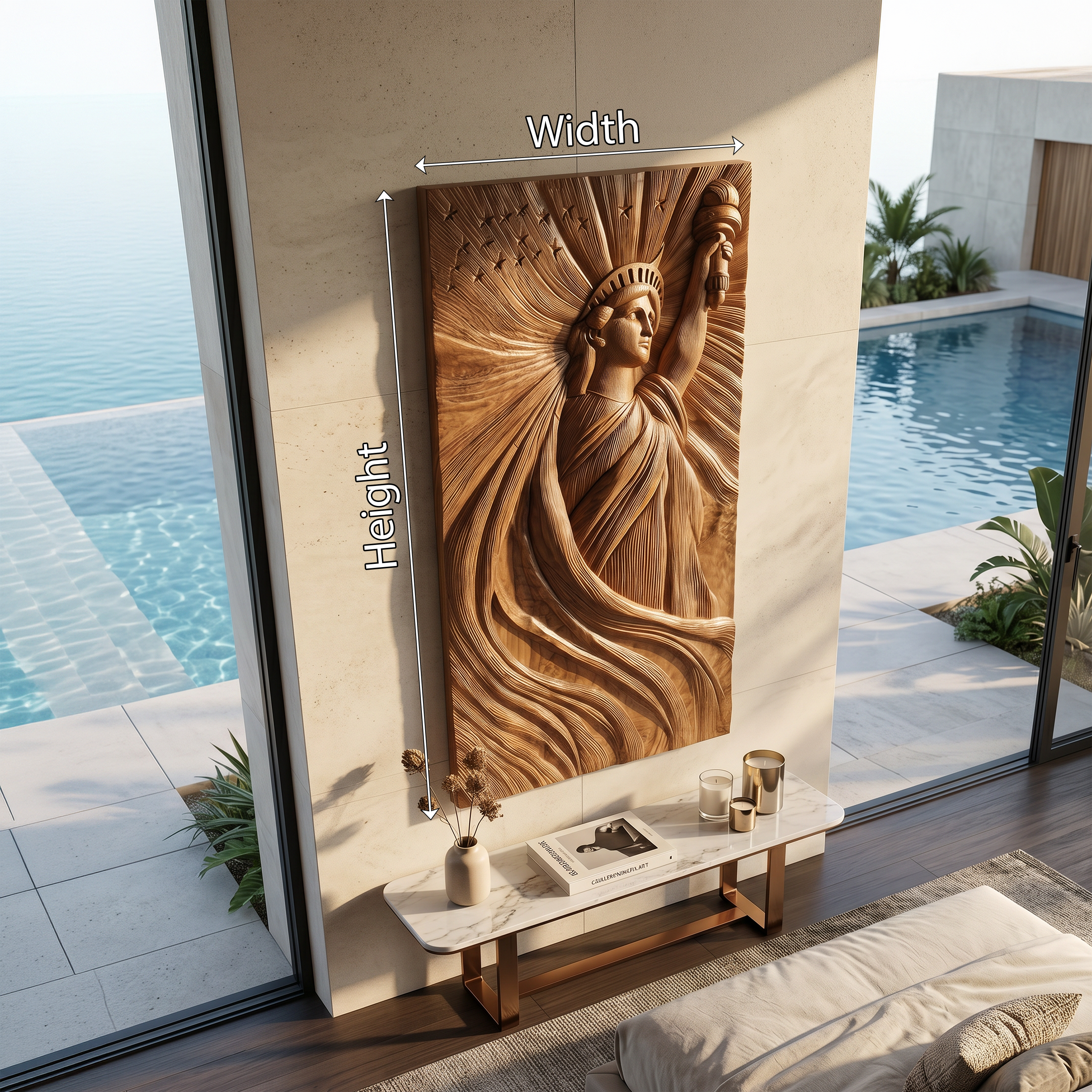 Coastal Modern Liberty Statue Wood Wall Art Luxury Villa Bedroom SILDTTRWA121