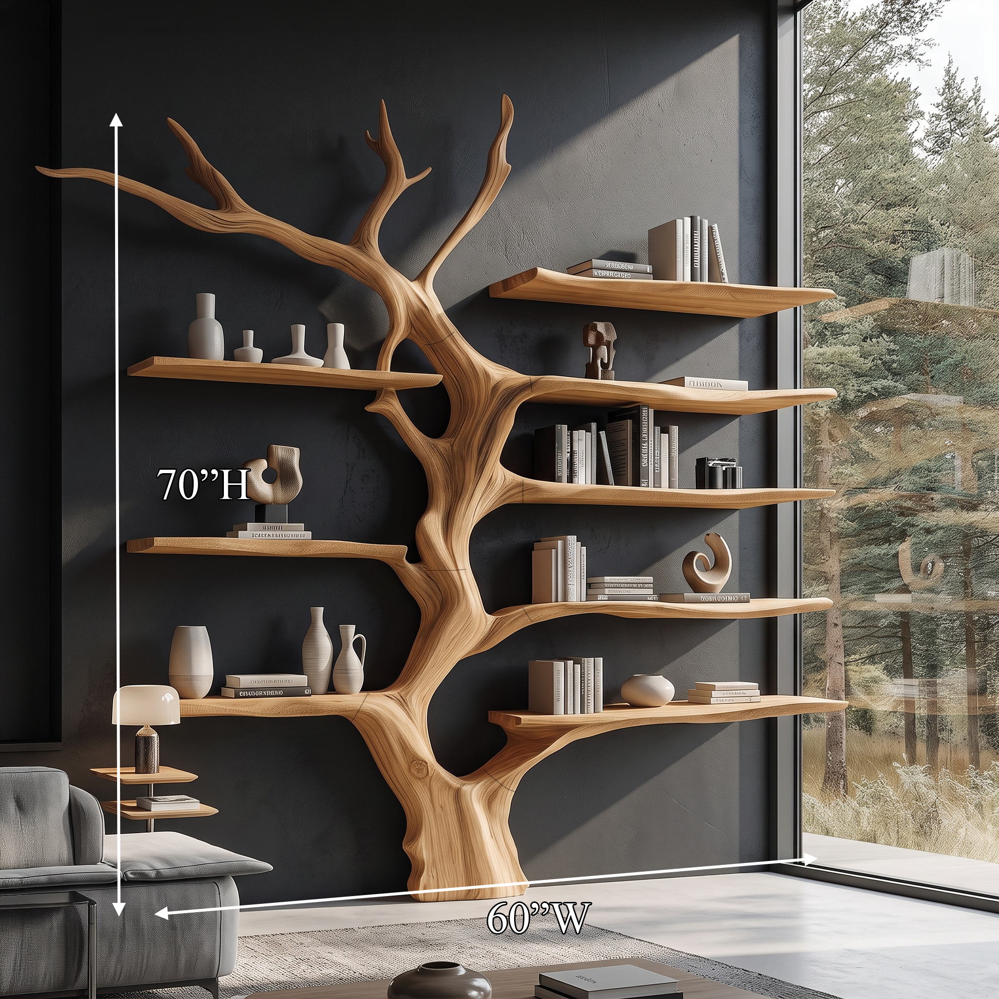 Sculptural Tree Bookcase Artistic Wooden Wall Shelf SINLSATB176
