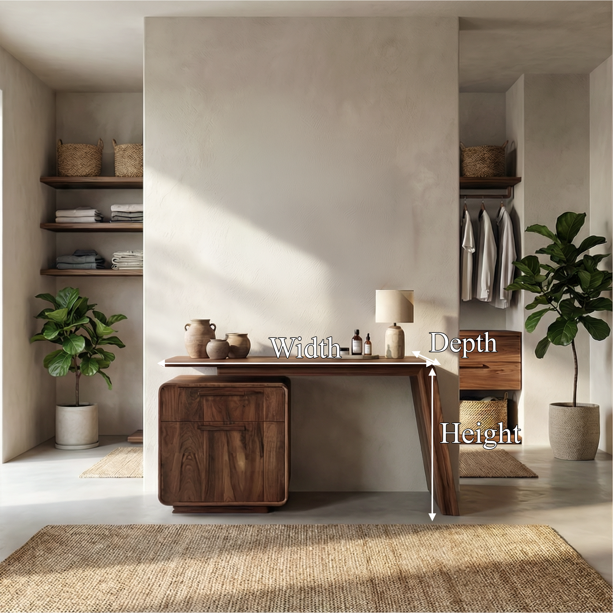 Modern Minimalist Dressing Table With Storage Sculptural Design For Bedroom SINLSABDT052